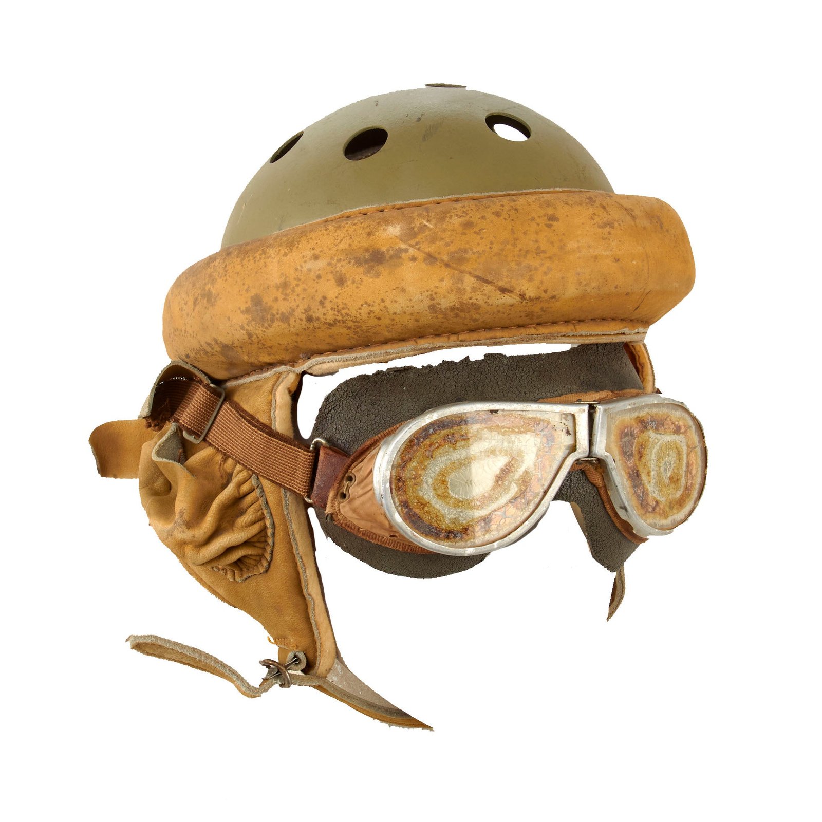 Buy Original U.S. Pre WWII Rawlings Model “Helmet, Tank-Drawing #C-66424” M38 Tanker Helmet Variation With Goggles - The Infantry Style Tank Helmet | Original Firearms Antique For Sale