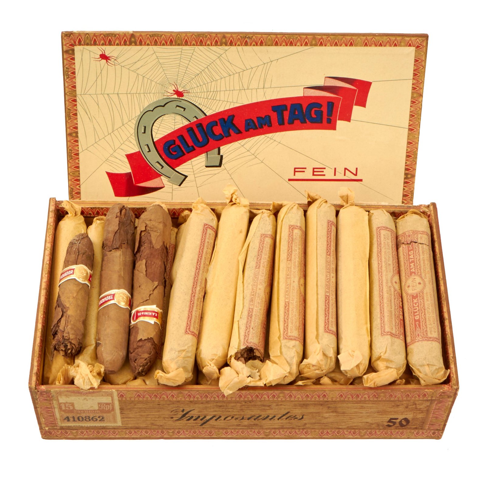 Buy Original German WWII Box of "Glück am Tag" Brand "Fein" Cigars in Box with NSDAP Tax Tag - Approx. 50 Ct. | Original Firearms Antique For Sale