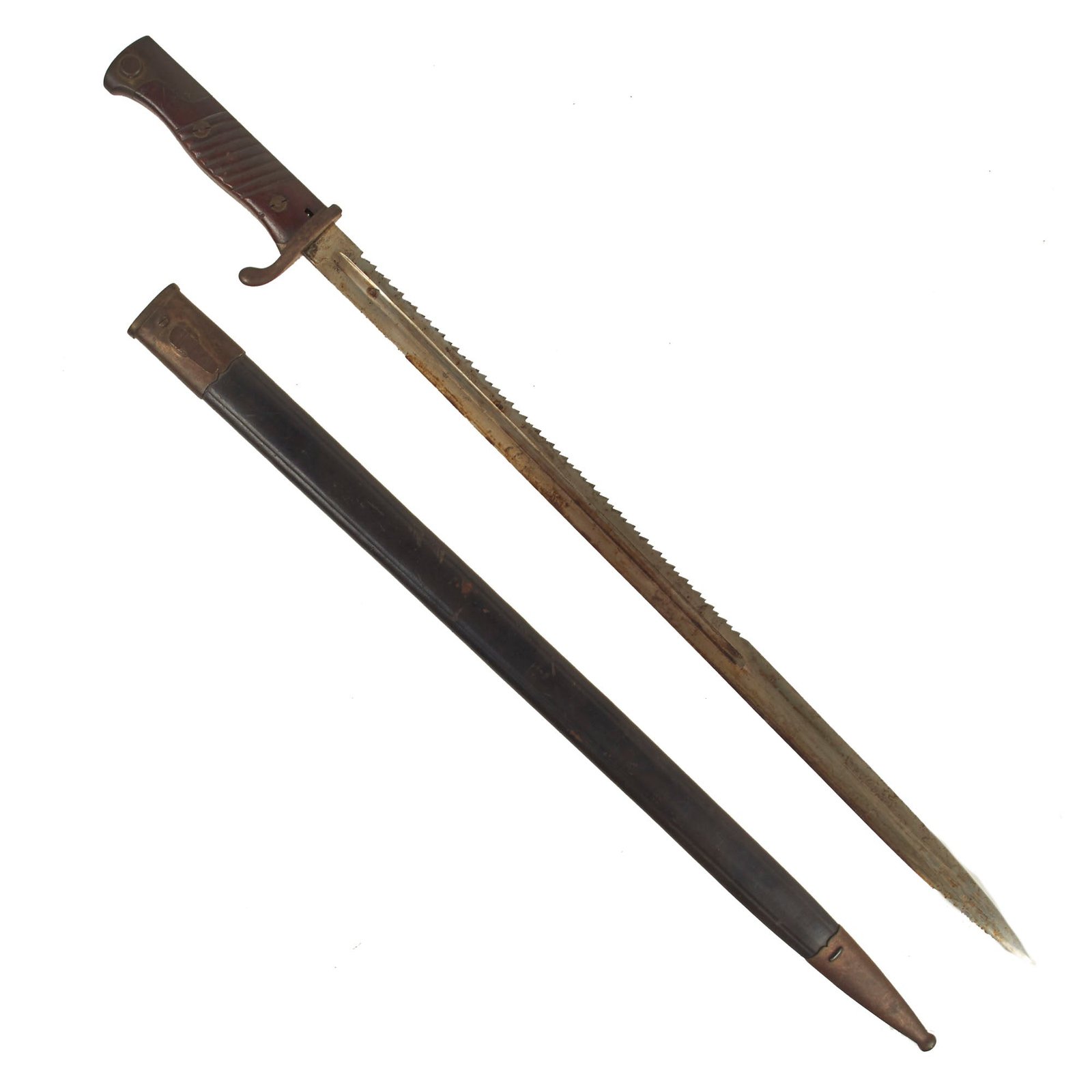 Buy Original German WWI M1898 n/A GEW 98 Sawback Bayonet by Simson & Co. with Scabbard | Original Firearms Antique For Sale