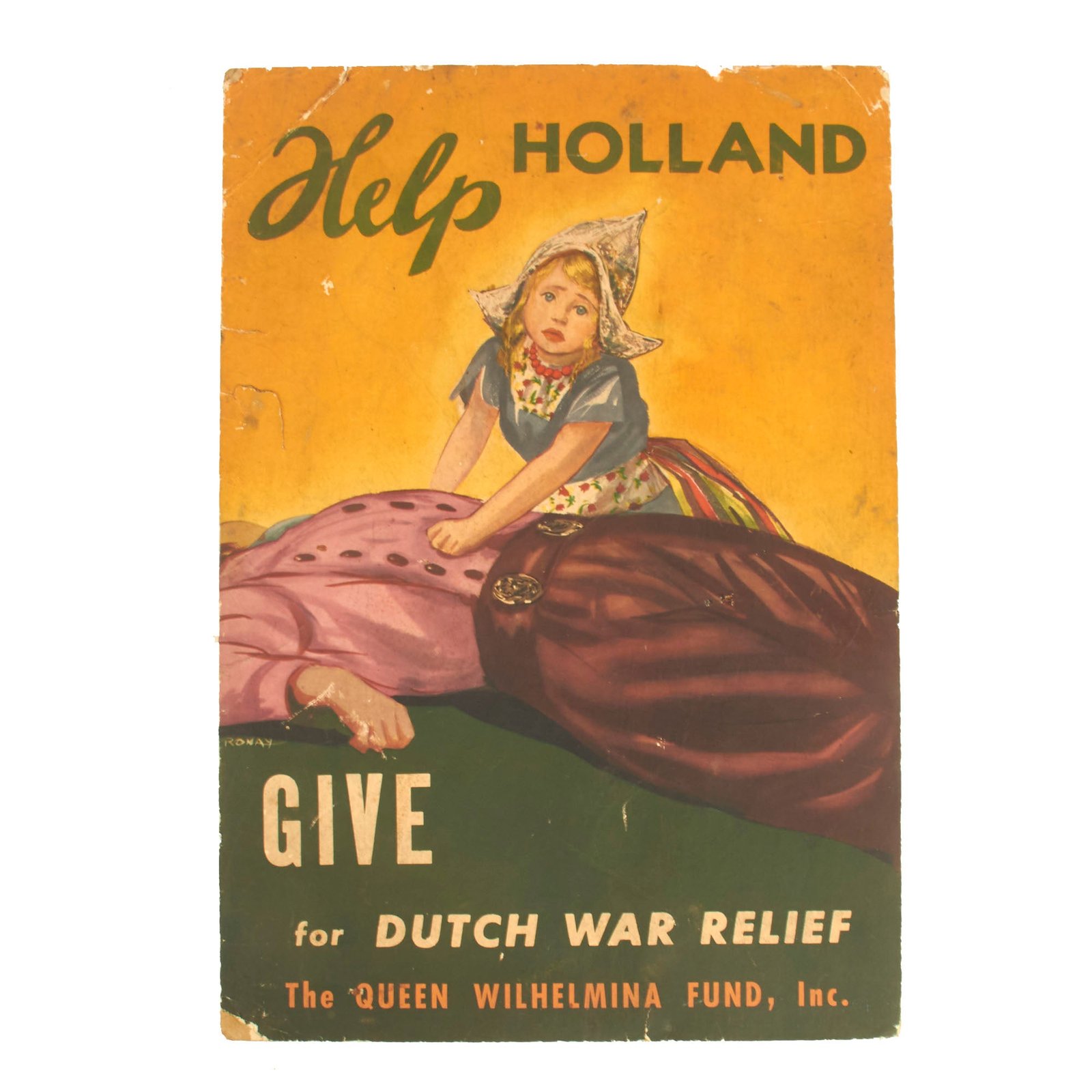 Buy Original British WWII “Help Holland” Poster by The Queen Wilhelmina Fund For The Dutch War Relief With Artwork by Stefan Ronay - 19” x 13” | Original Firearms Antique For Sale