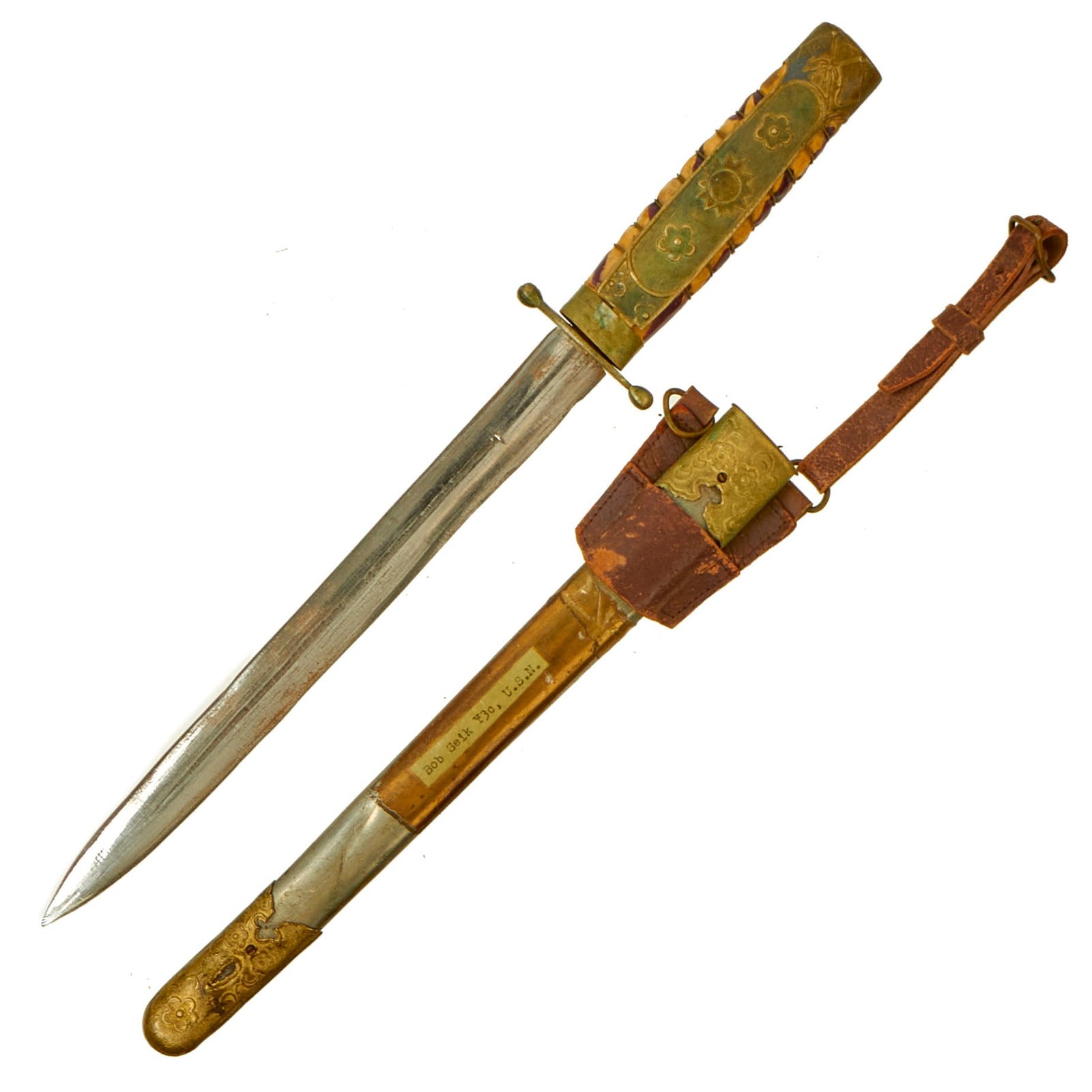 Buy Original WWII Chinese National Revolutionary Army Officer Dagger with Scabbard & Hanger Brought Back By USN Y3c Bob Seik - Kuomintang | Original Firearms Antique For Sale