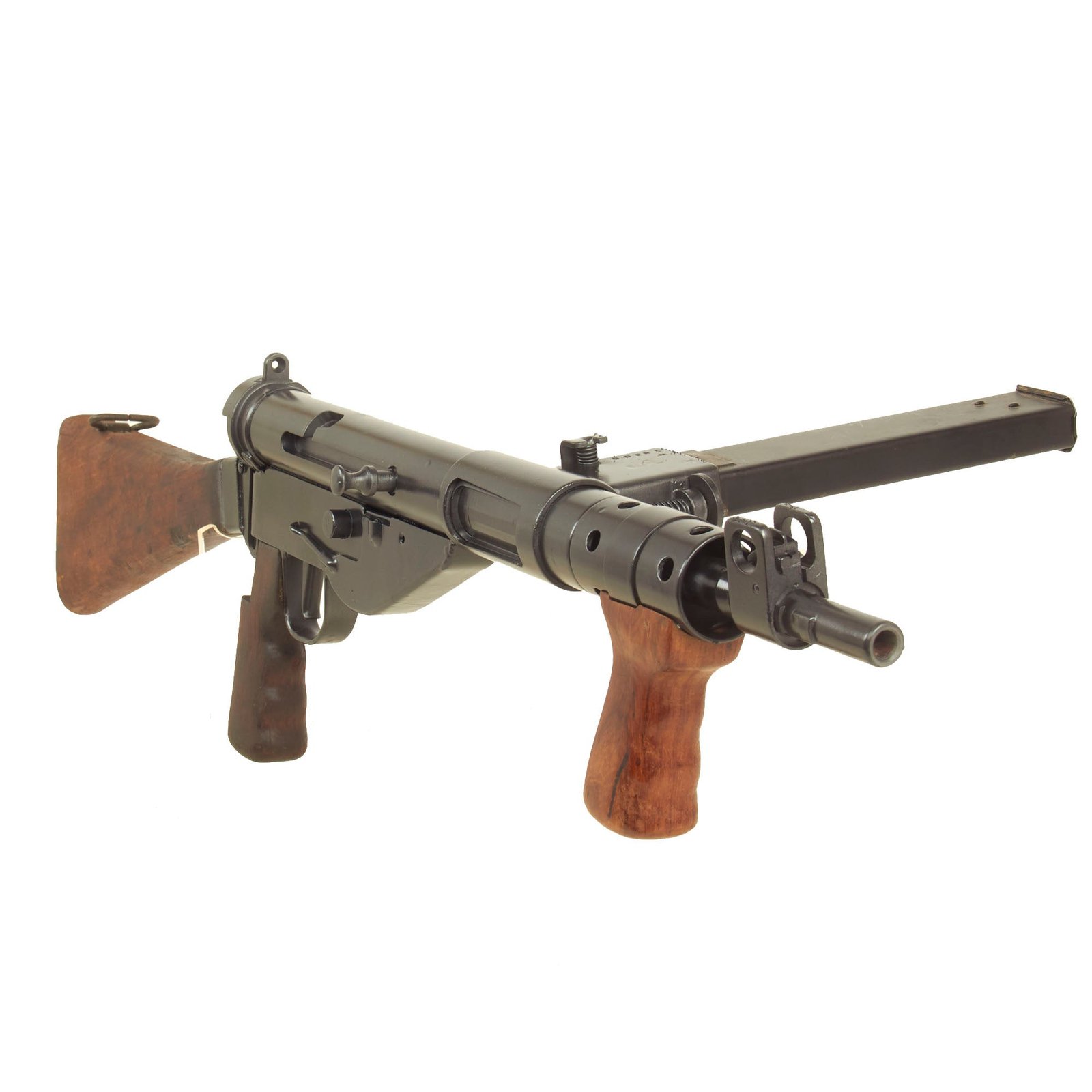 Buy Original British WWII Sten Mk V Display Submachine Gun Serial 78300 with Magazine & Commando Foregrip | Original Firearms Antique For Sale