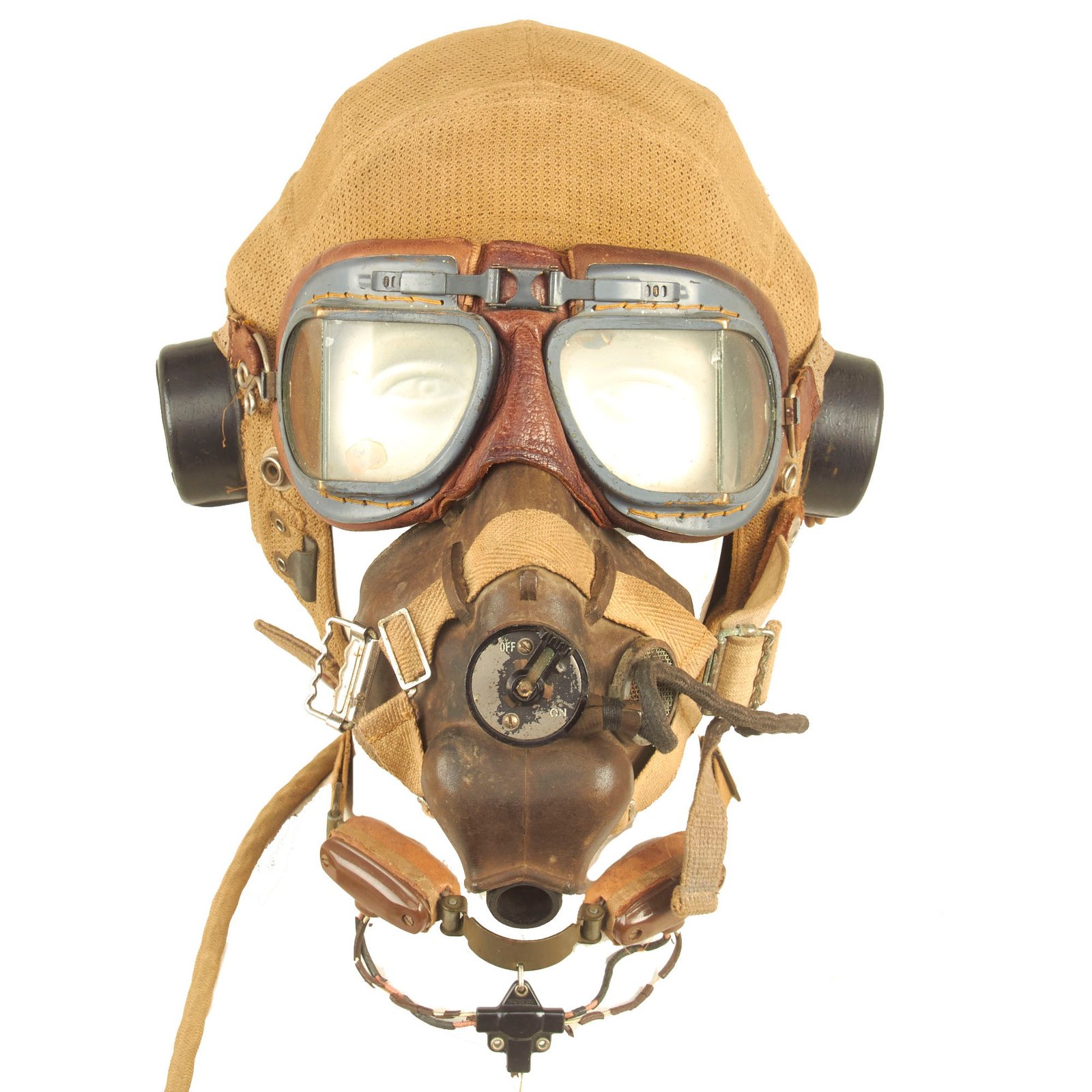 Buy Original British WWII RAF Type E Flying Helmet with Mk VIII Goggles and M.T.L.L. No2 Throat Microphone | Original Firearms Antique For Sale