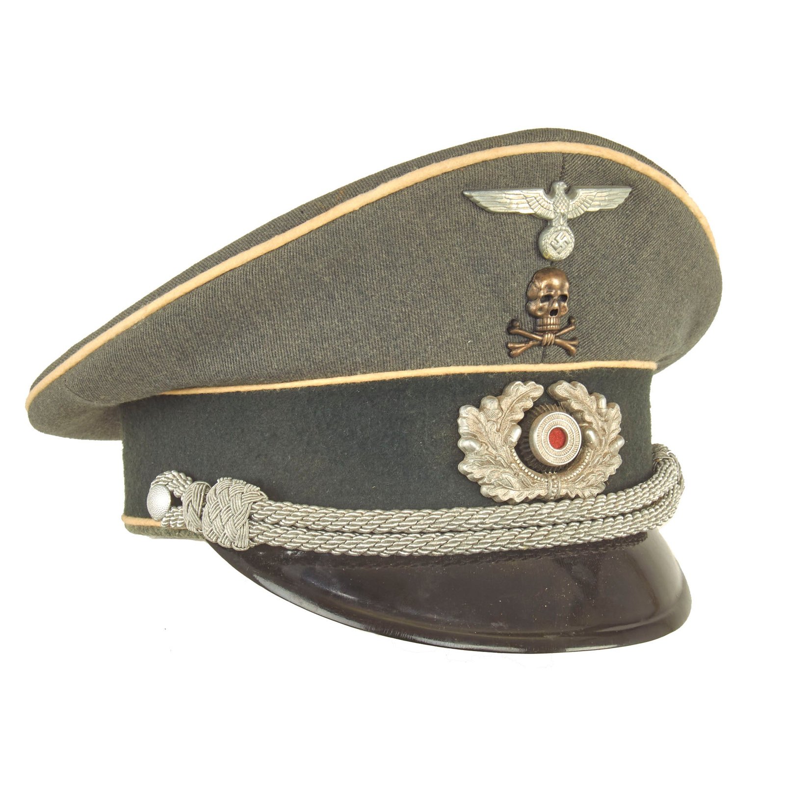 Buy Original German WWII 17th Infantry Regiment Officers Schirmmütze Visor Cap by Peküro with Braunschweig Skull Traditions Badge | Original Firearms Antique For Sale