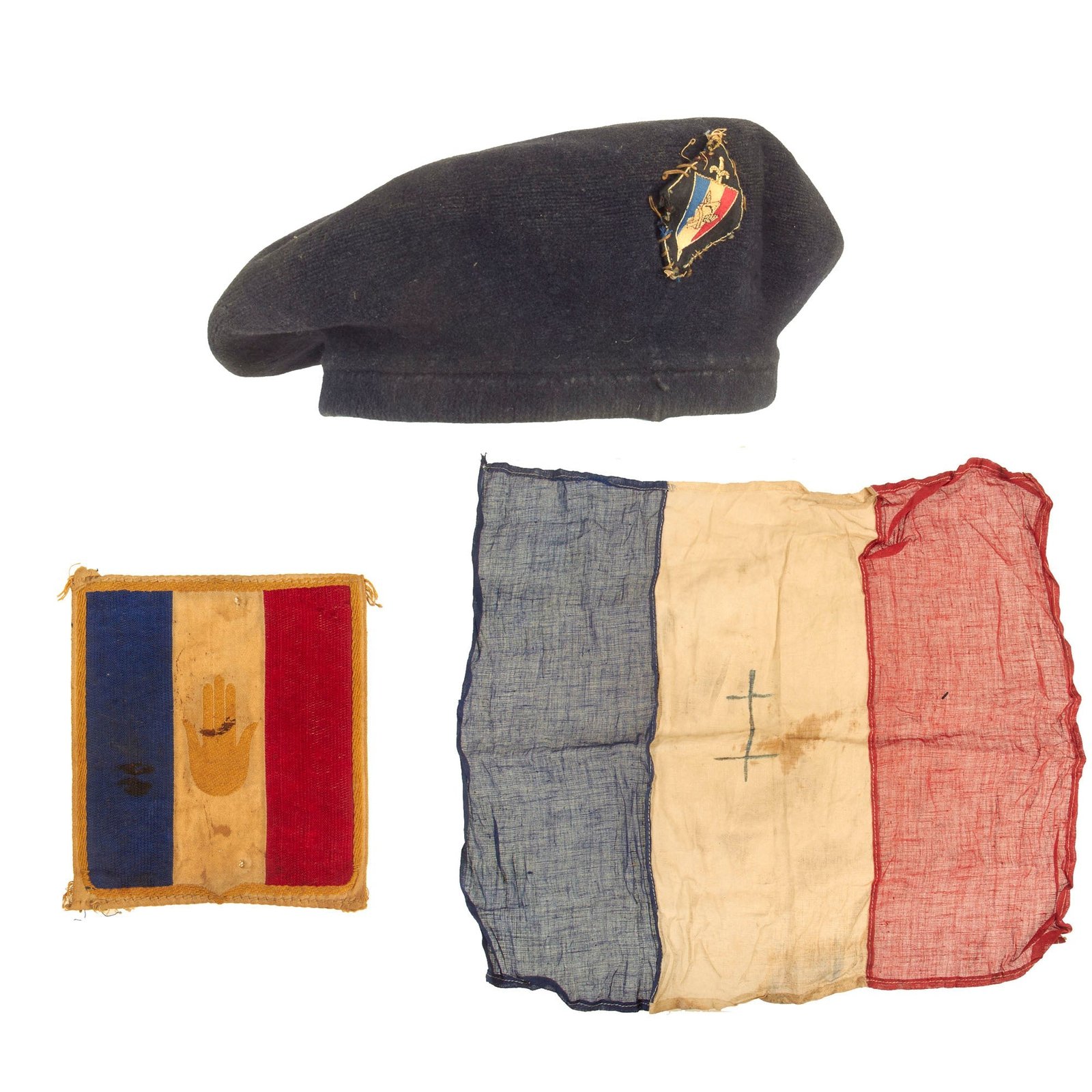 Buy Original French WWII Era Vichy Legion Francaise des Combattants LFC Grouping With Free France Flag and Harki Flag Patch - 3 Items | Original Firearms Antique For Sale