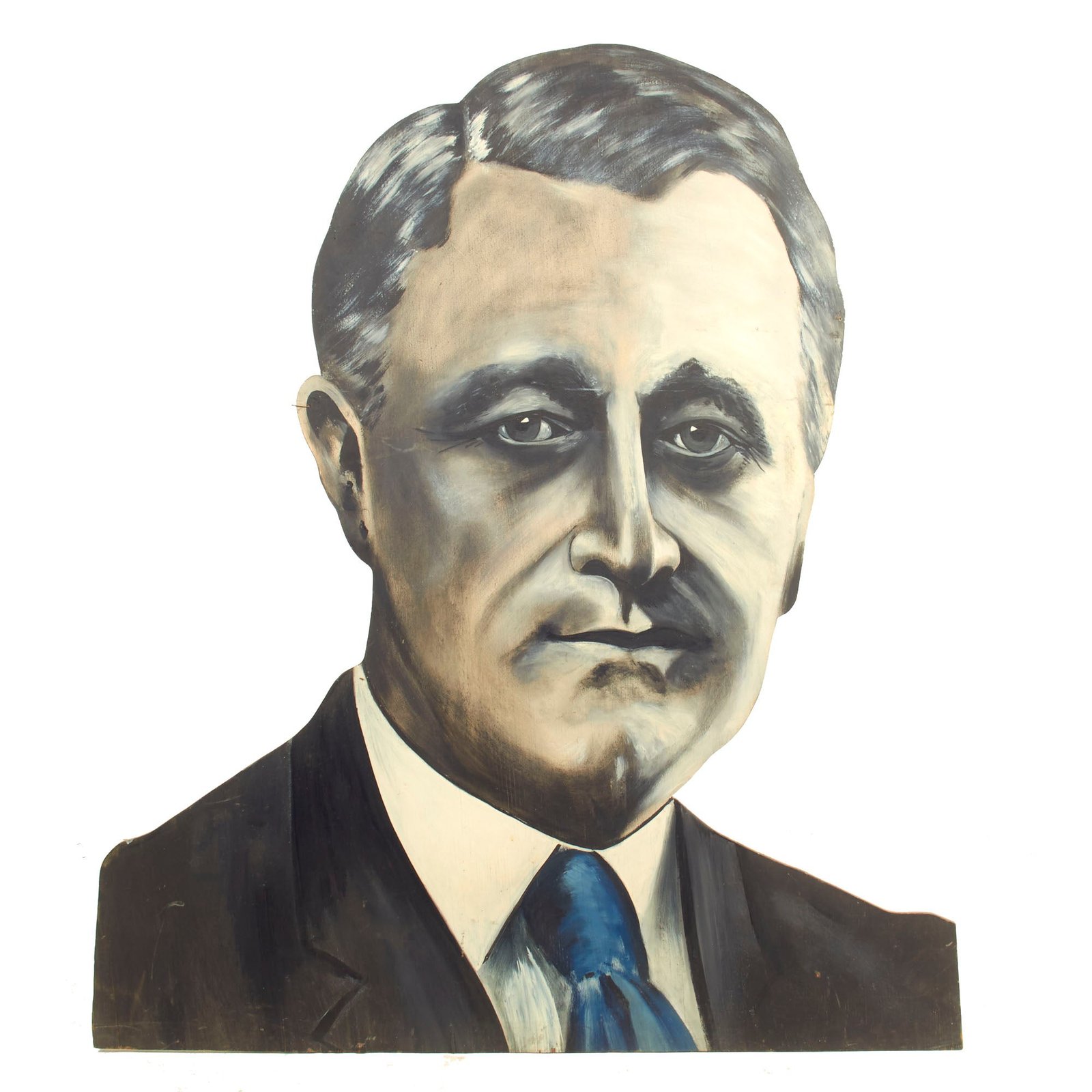 Buy Original U.S. WWII Era Large Wood Painted Portrait Cutout of President Franklin D. Roosevelt - 43” x 36” | Original Firearms Antique For Sale
