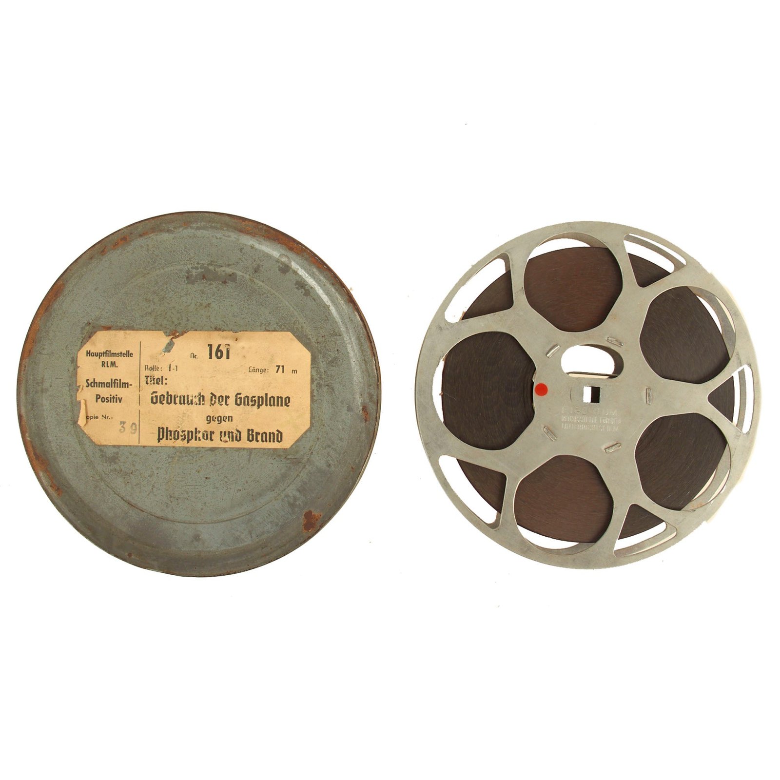Buy Original German WWII Luftwaffe 16mm Film Container with Reel 3 of Die Deutsche Westgrenze | Original Firearms Antique For Sale