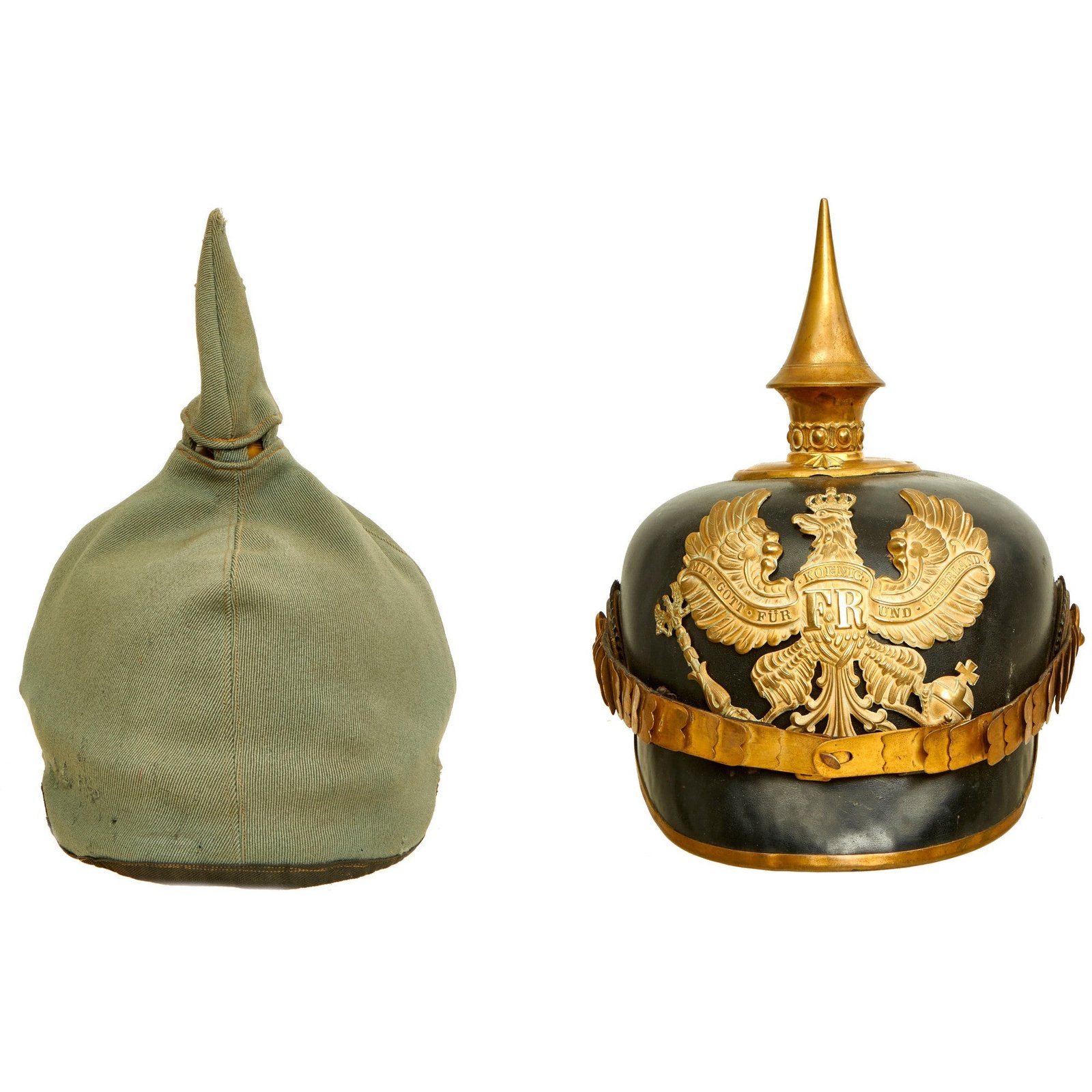 Buy Original Imperial German WWI Prussian Infantry Officer Model 1897 Pickelhaube Spiked Helmet With Überzug | Original Firearms Antique For Sale