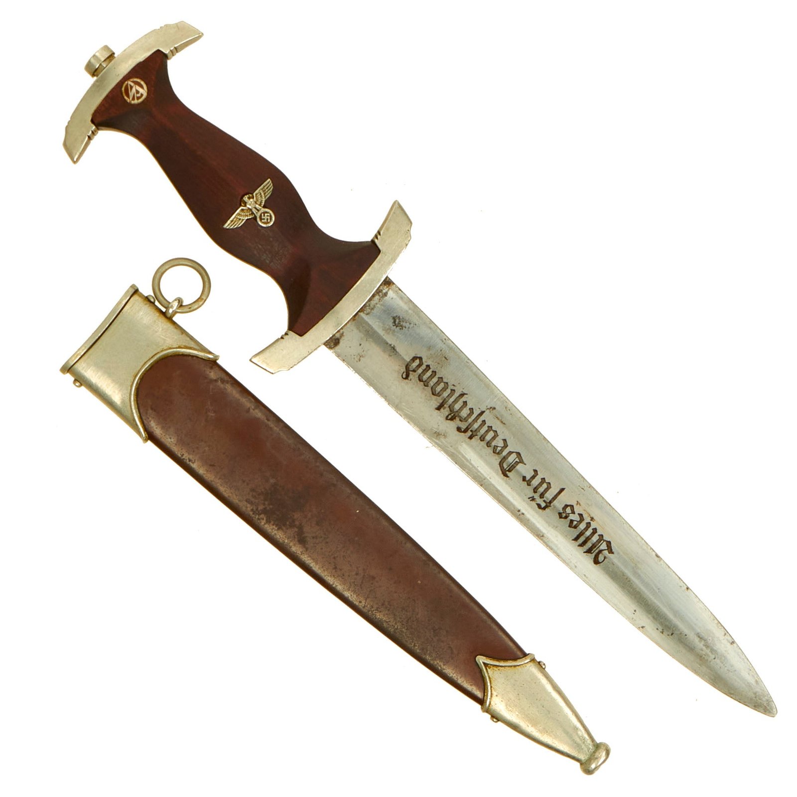 Buy Original German Early WWII SA Dagger by Gebrüder Heller of Marienthal with Scabbard - Vertical Name | Original Firearms Antique For Sale