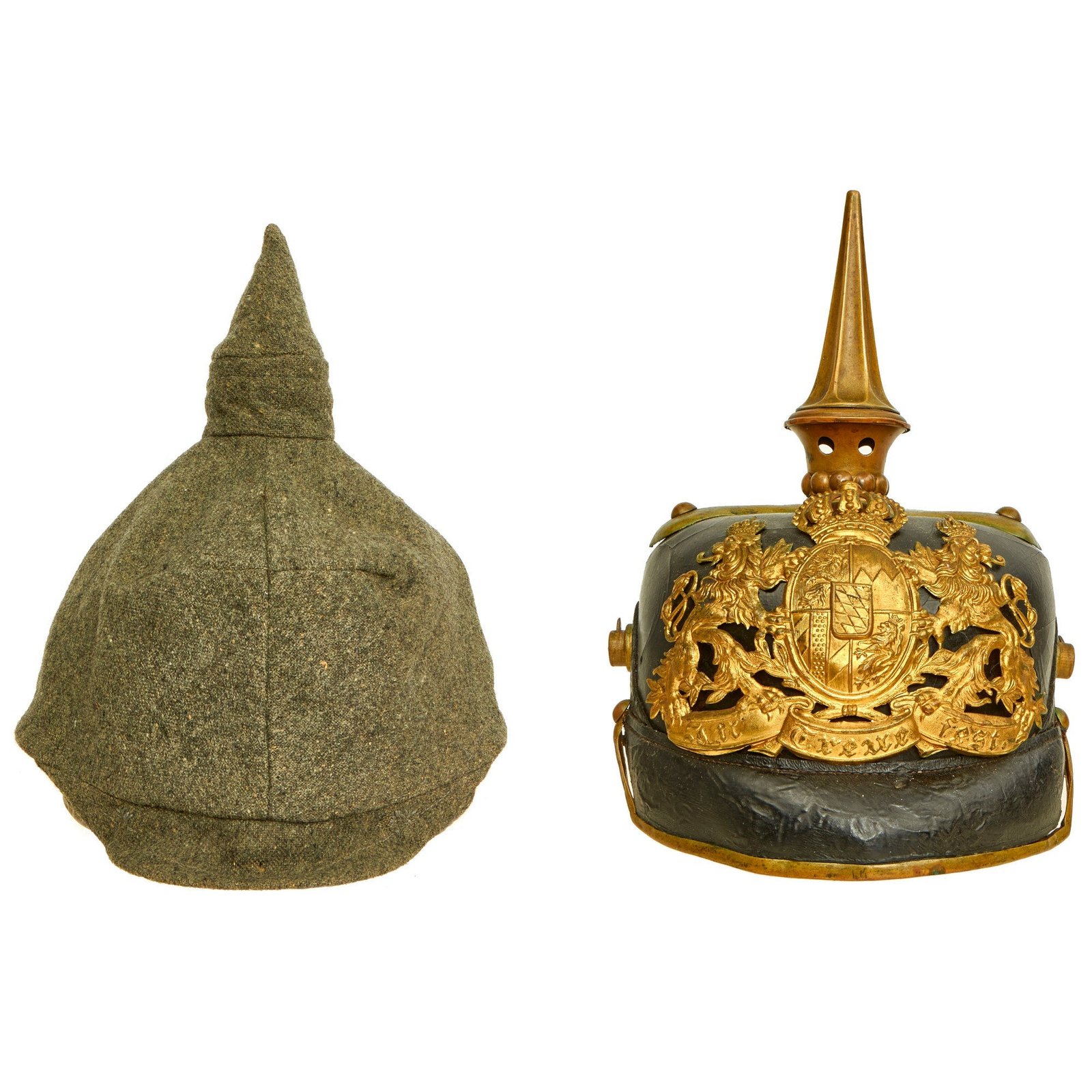 Buy Original German WWI Bavarian M1886/1914 Infantry Pickelhaube Spiked Helmet With Wool Überzug | Original Firearms Antique For Sale