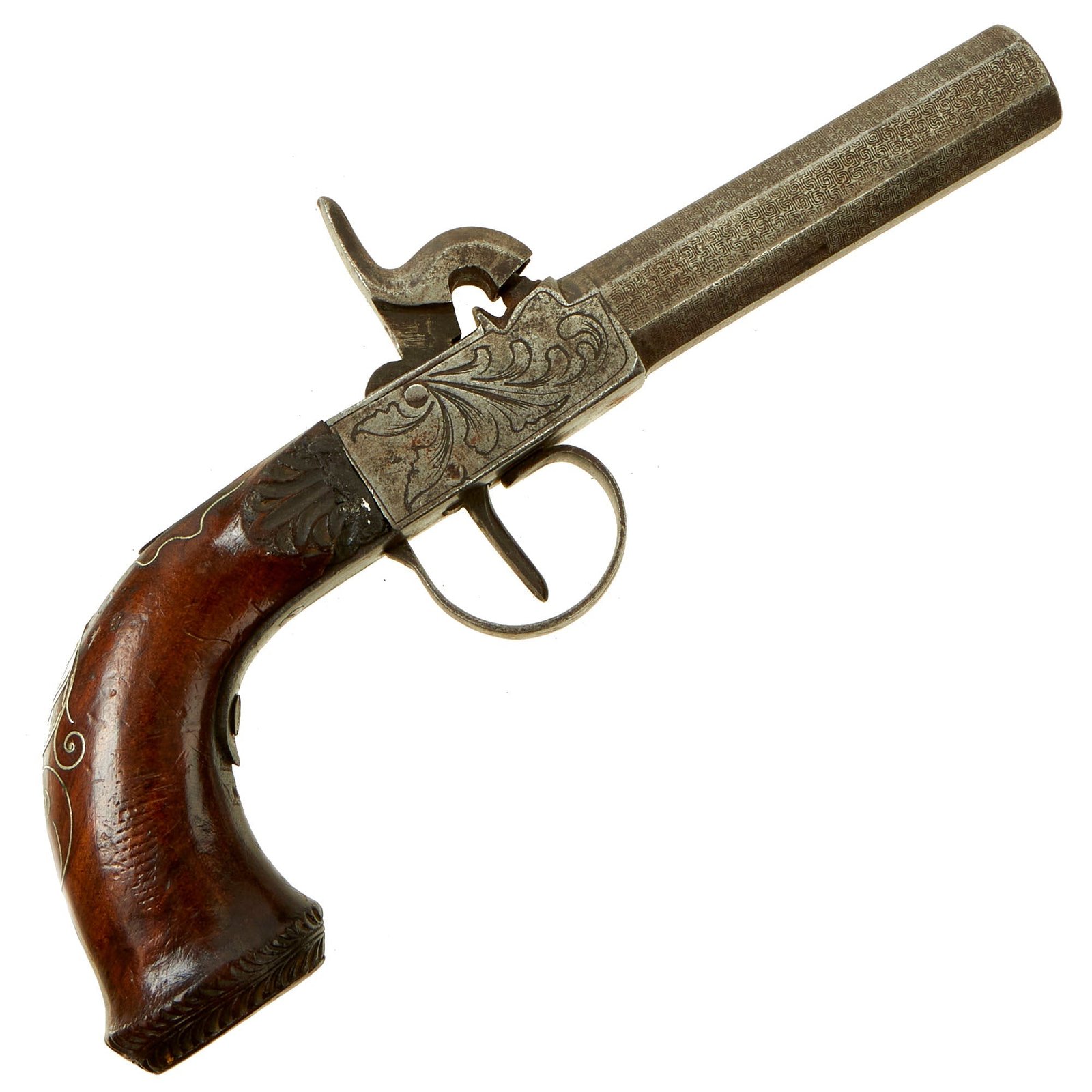 Buy Original U.S. Civil War Era French Style Pocket Percussion Pistol with Silver Wire Inlay - circa 1855 | Original Firearms Antique For Sale