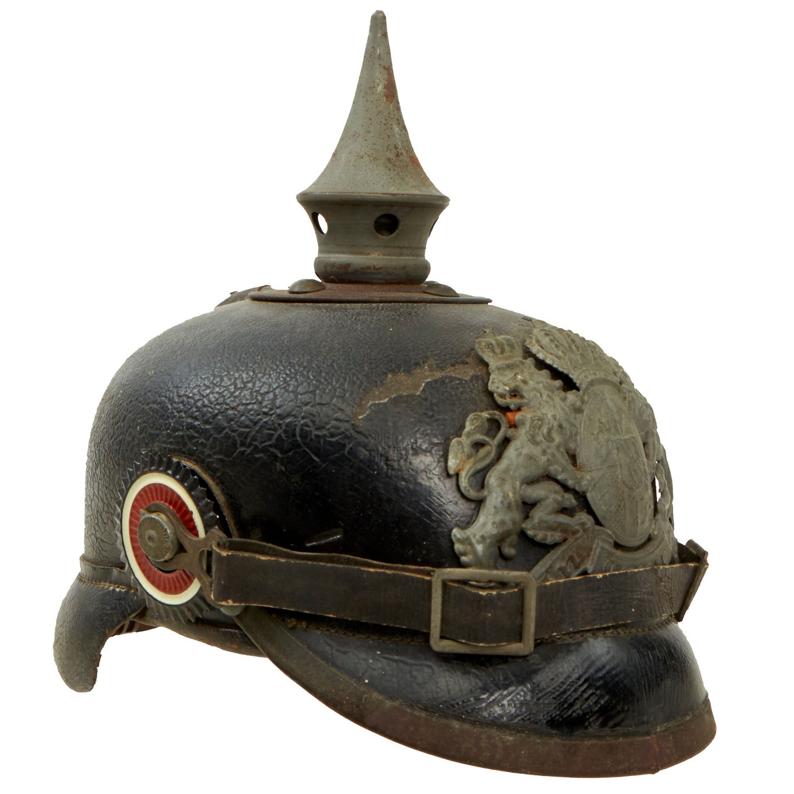 Buy Original Imperial German WWI Bavarian EM/NCO M1915 Pickelhaube Spiked Helmet Marked to 11th Infantry Regt. - Size 58 | Original Firearms Antique For Sale