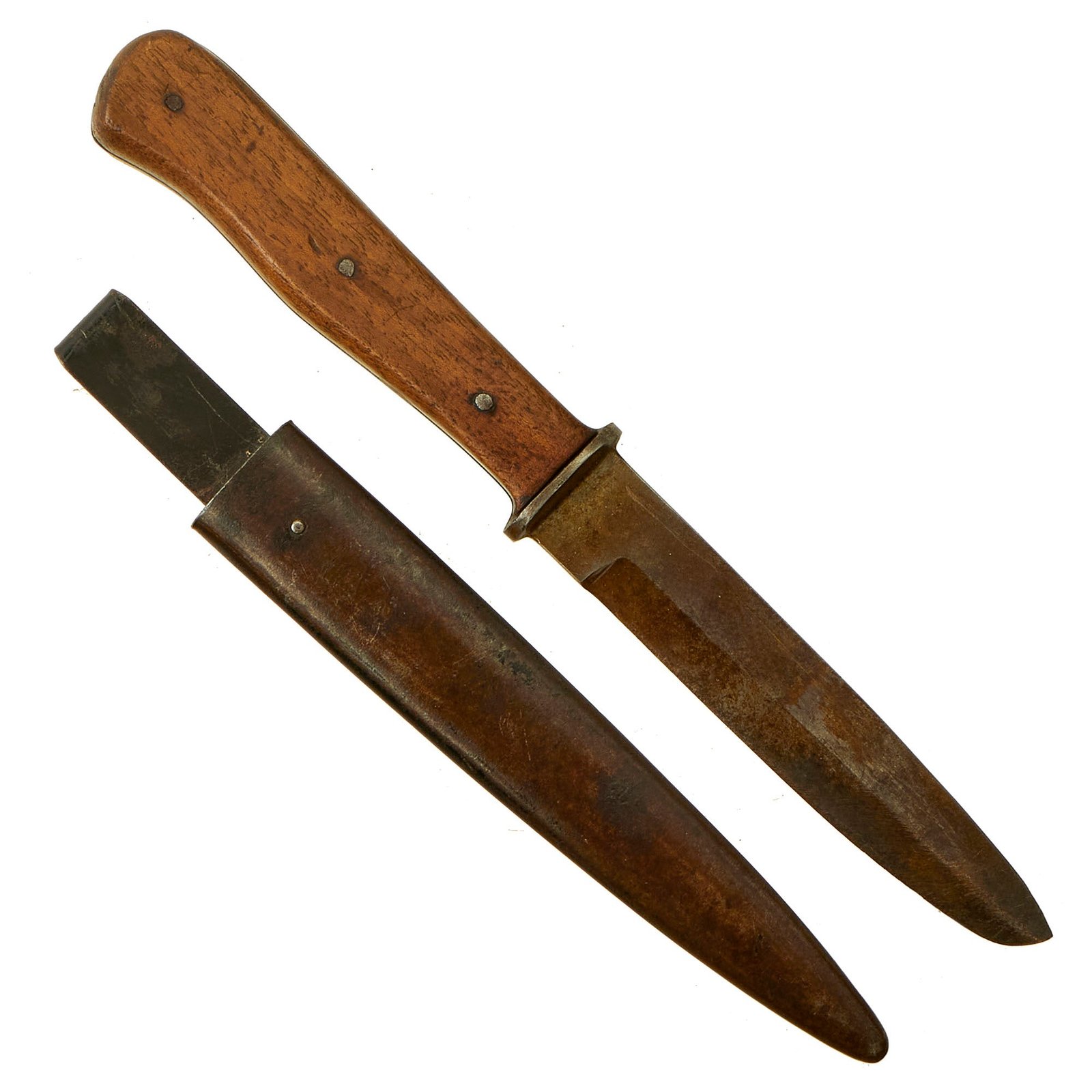 Buy Original German WWII Wood Handle Nahkampfmesser Trench Fighting Knife with Steel Boot Scabbard | Original Firearms Antique For Sale