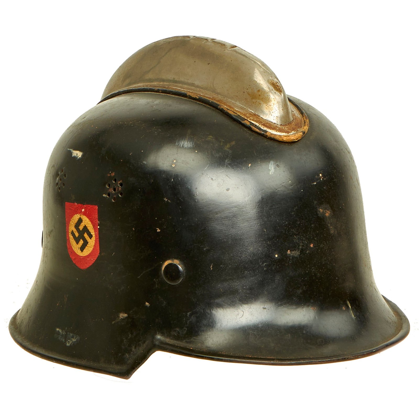 Buy Original German WWII M34 Square Dip Fire Protection Police Helmet with Double Decals & Comb - Feuerwehr | Original Firearms Antique For Sale