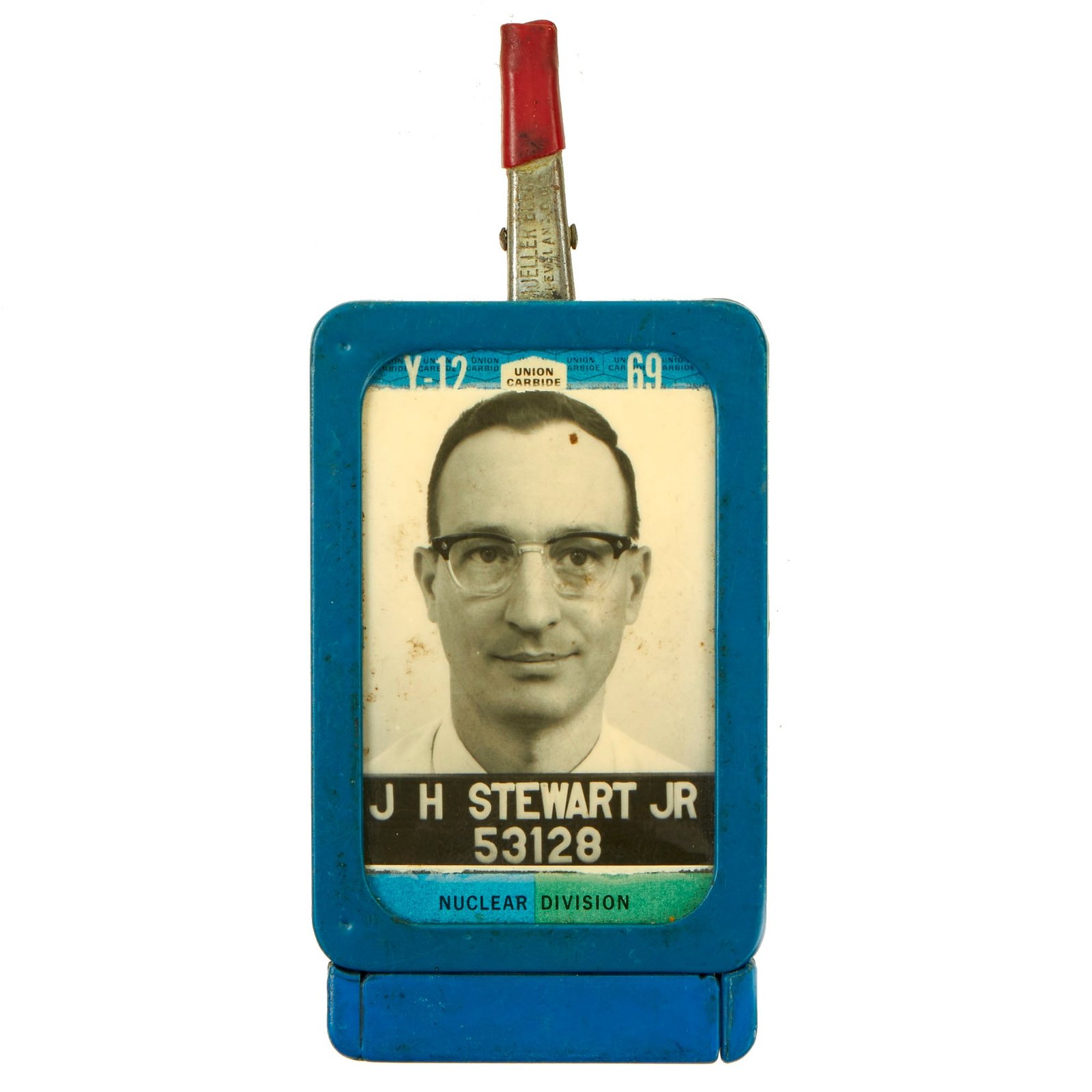 Buy Original U.S. Vietnam War Era 1969 “Nuclear Arms Race” Y-12 National Security Complex Nuclear Division Nametag for JH Stewart Jr | Original Firearms Antique For Sale