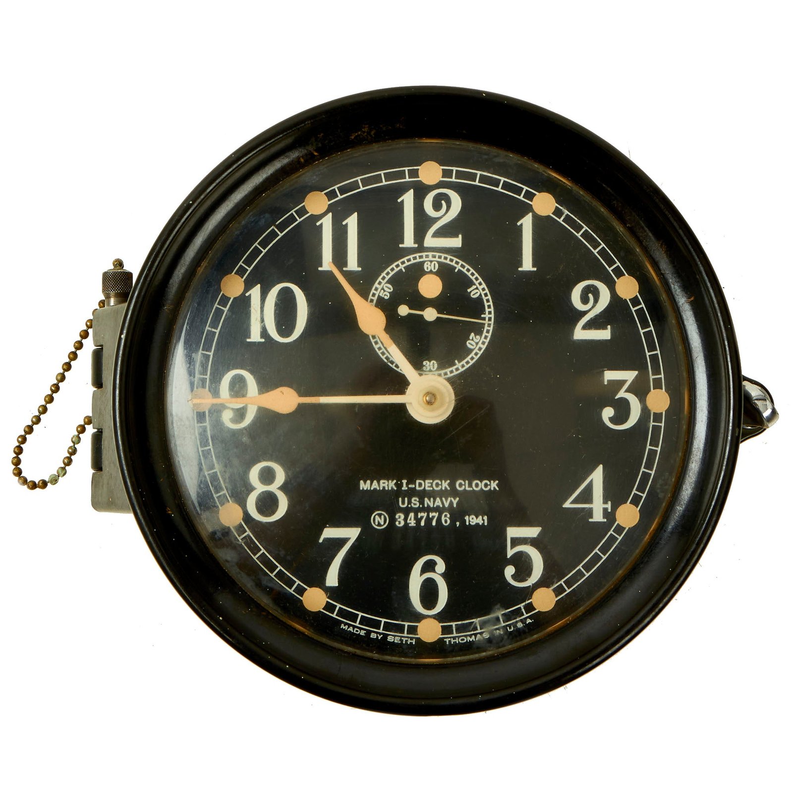 Buy Original WWII U.S. Navy Type Mark I Deck Clock by Seth Thomas With Winding Key ; Dated 1941 - Fully Functional | Original Firearms Antique For Sale