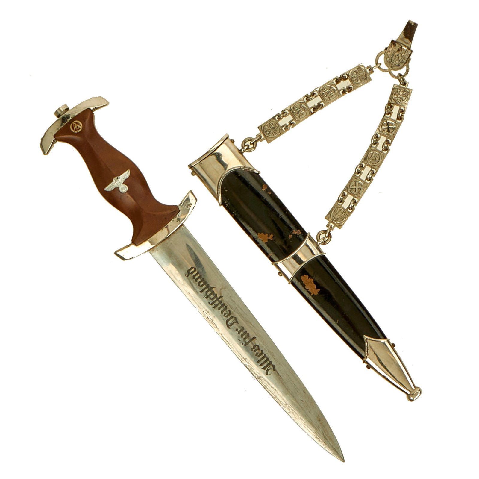 Buy Original German WWII Chained NSKK Officer's Dagger with Scabbard by WKC Waffenfabrik GmbH - RZM M7/42 | Original Firearms Antique For Sale