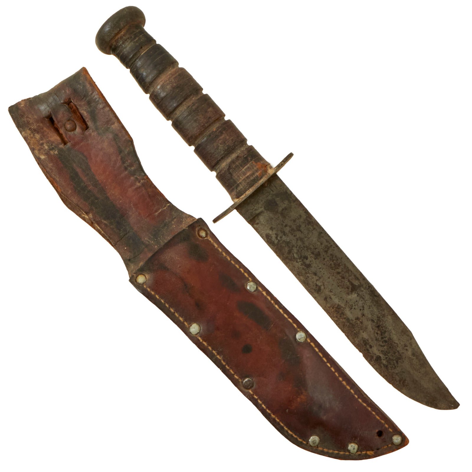 Buy Original U.S. WWII Service-Used USMC Mark 2 KA-BAR Fighting Knife With Leather Sheath | Original Firearms Antique For Sale