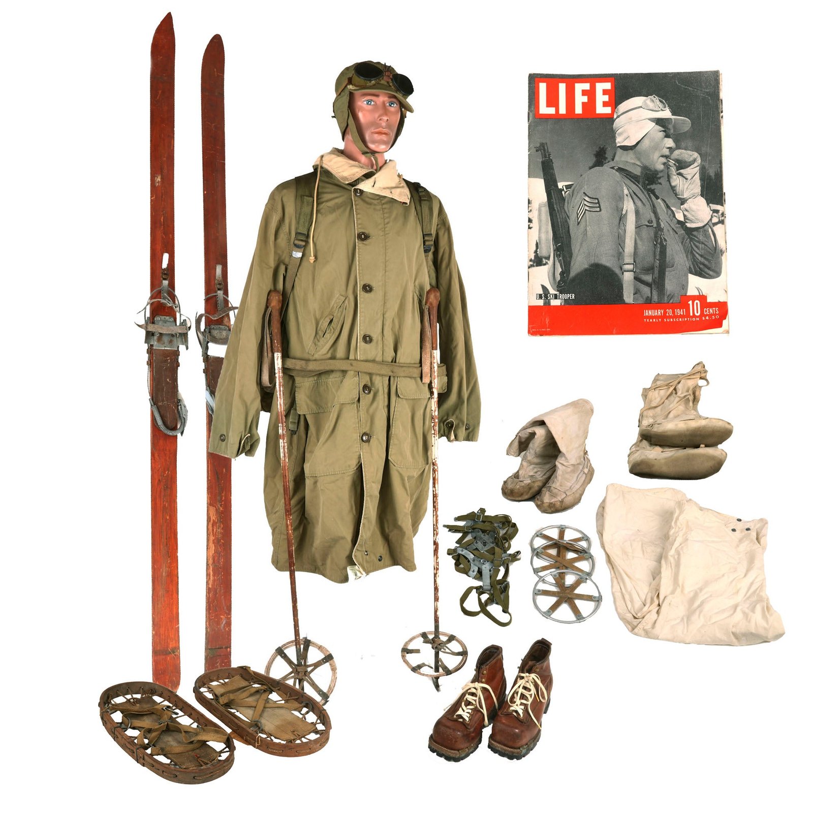 Buy Original U.S. WWII 10th Mountain Division Skiing Troops Uniform and Equipment with Skis & Poles and Snowshoes | Original Firearms Antique For Sale
