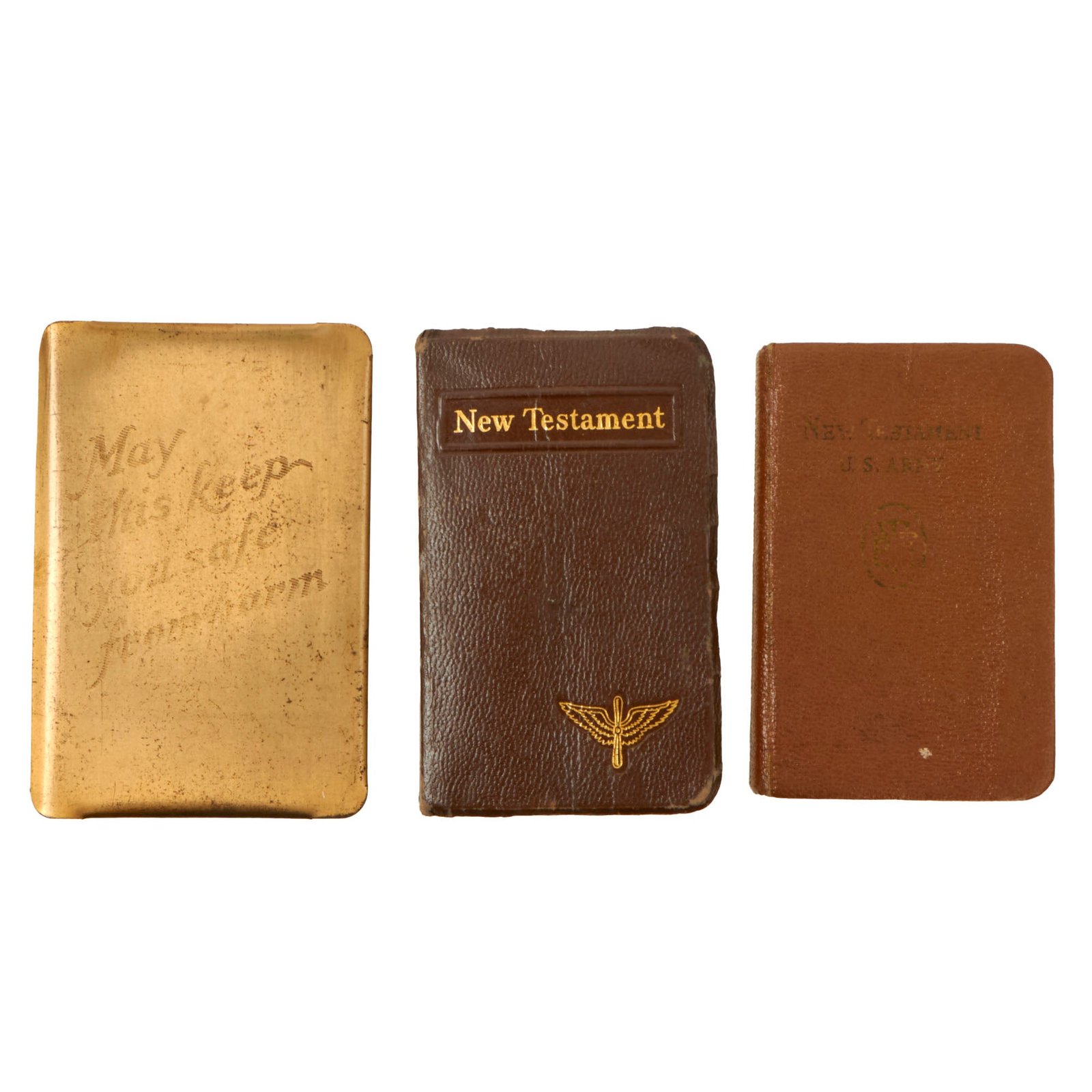 Buy Original U.S. WWII Lot of 3 Military Bibles - Named Heart Shield Bible & Named Air Corps Bible | Original Firearms Antique For Sale