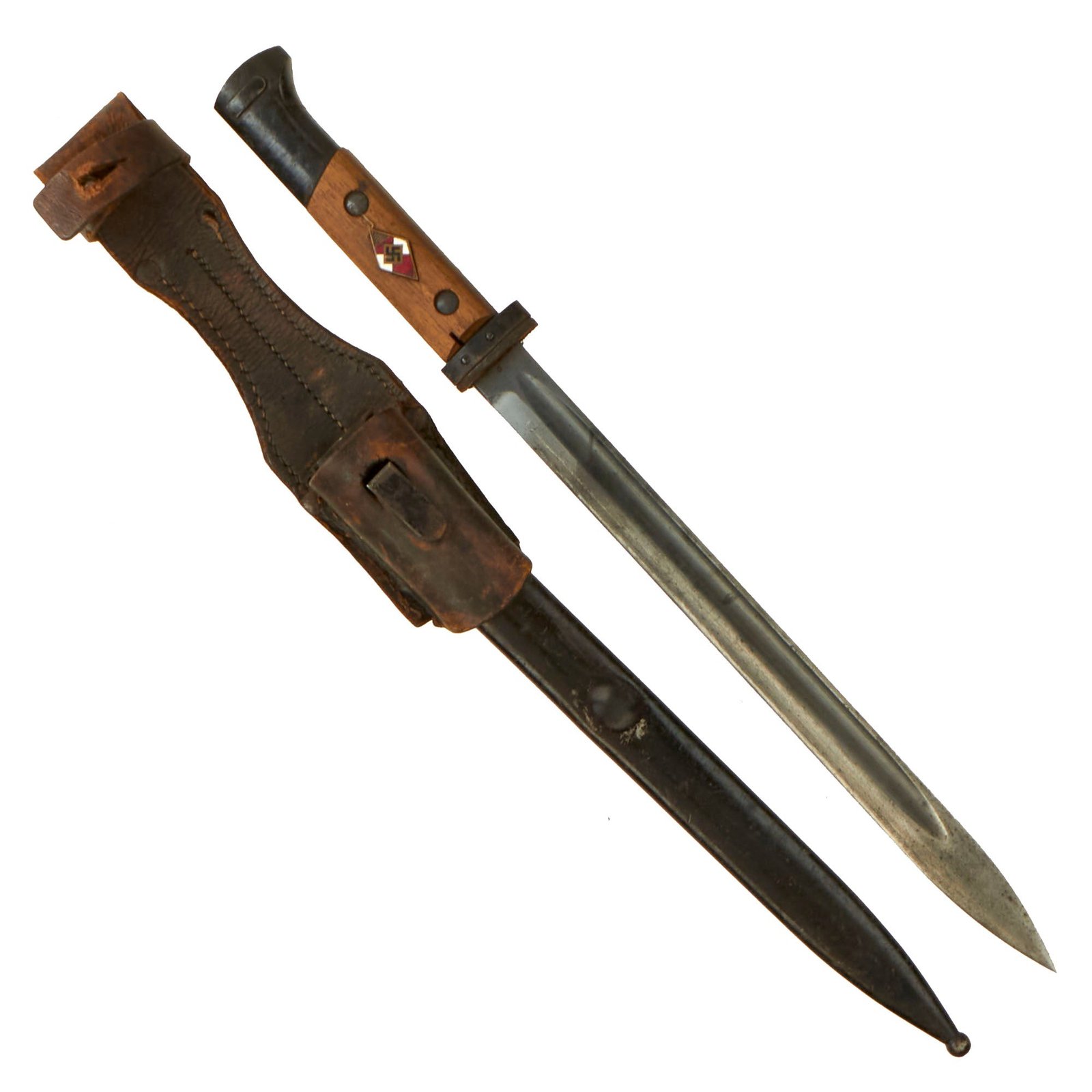 Buy Original German WWII Czechoslovakian VZ24(t) Mauser Rifle Bayonet by Waffenwerke Brünn with Inlaid HJ Insignia, Scabbard & Frog | Original Firearms Antique For Sale