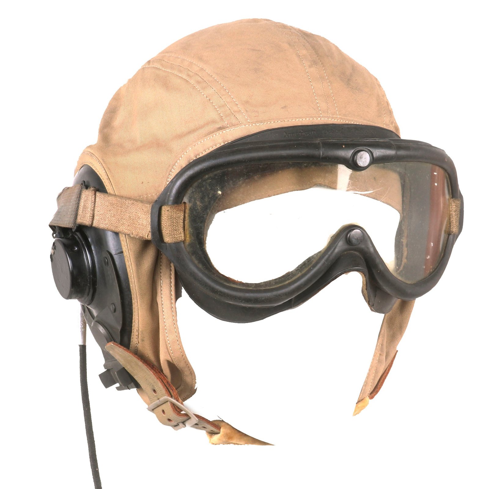 Buy Original U.S. WWII Army Air Force Unissued Aviator Flight Helmet Set - Early B-1 Polaroid Goggles & AN-H-15 Helmet with Earphones | Original Firearms Antique For Sale