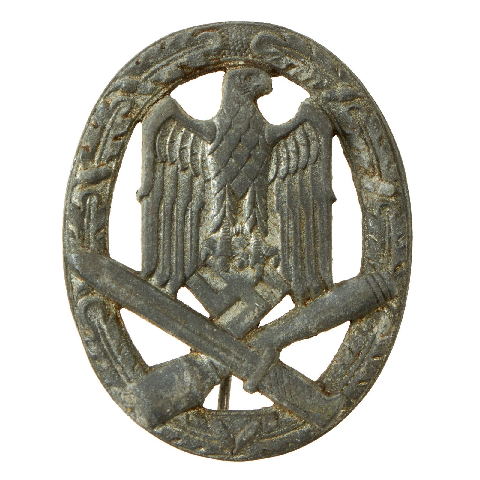 Buy Original German WWII Silver Grade General Assault Badge - Unmarked Solid Back | Original Firearms Antique For Sale