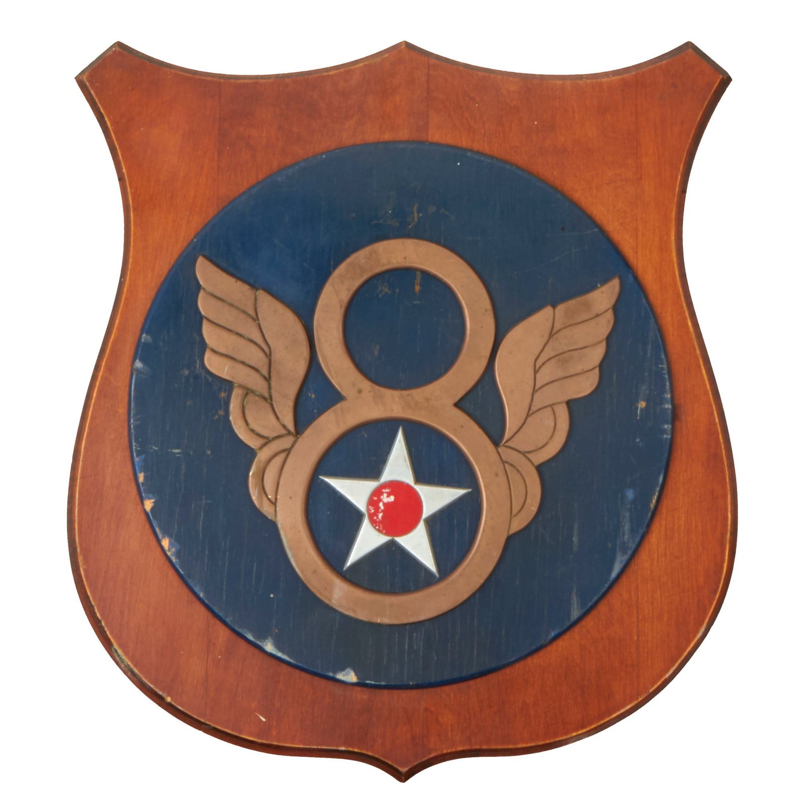 Buy Original WWII U.S. Army Air Forces Metal & Wood Eighth Air Force Base Plaque - 18 ¾" x 17" | Original Firearms Antique For Sale