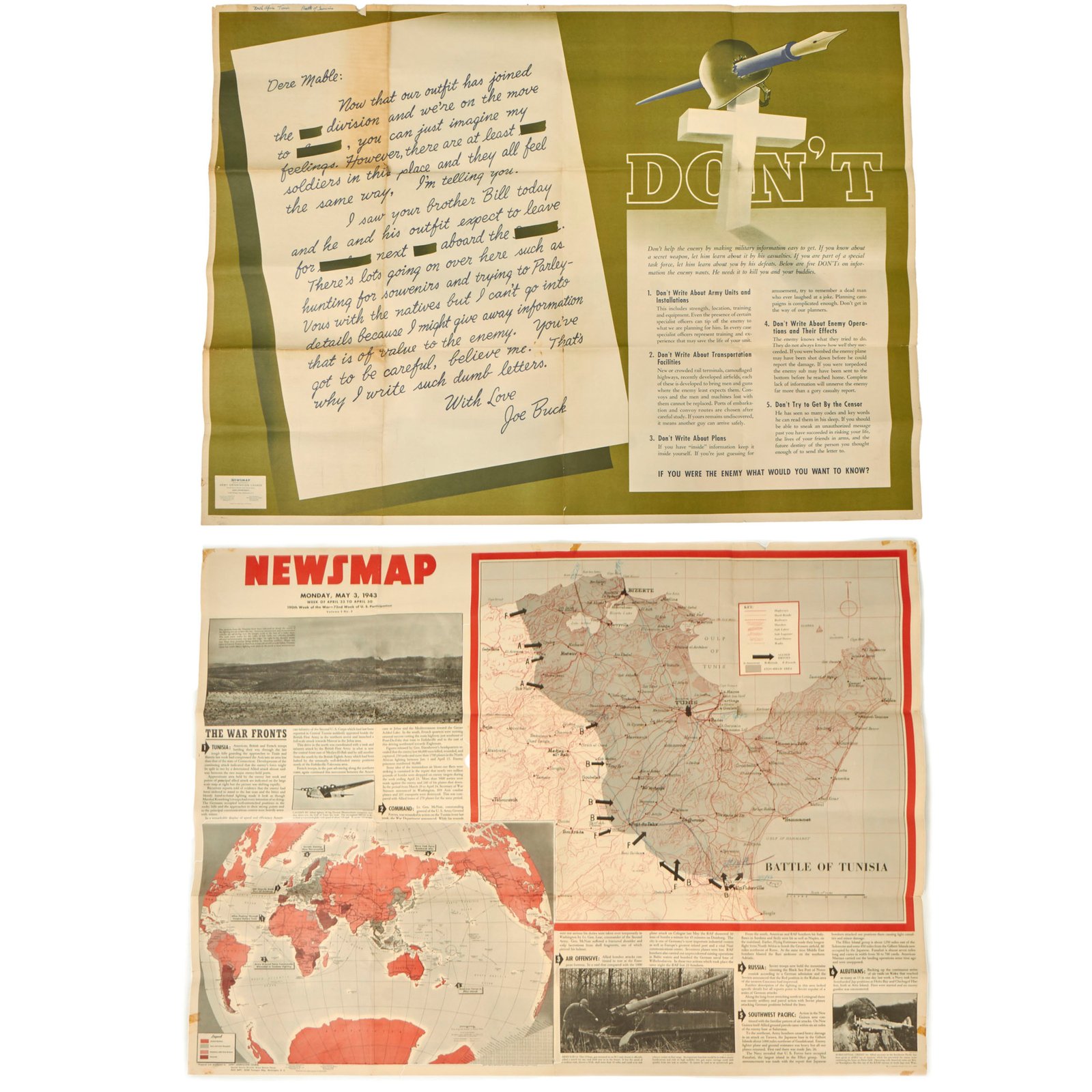 Buy Original U.S. WWII Double Sided Army Orientation Course “IF YOU WERE THE ENEMY WHAT WOULD YOU WANT TO KNOW?” Training Newsmap Poster - 34½ x 47” | Original Firearms Antique For Sale
