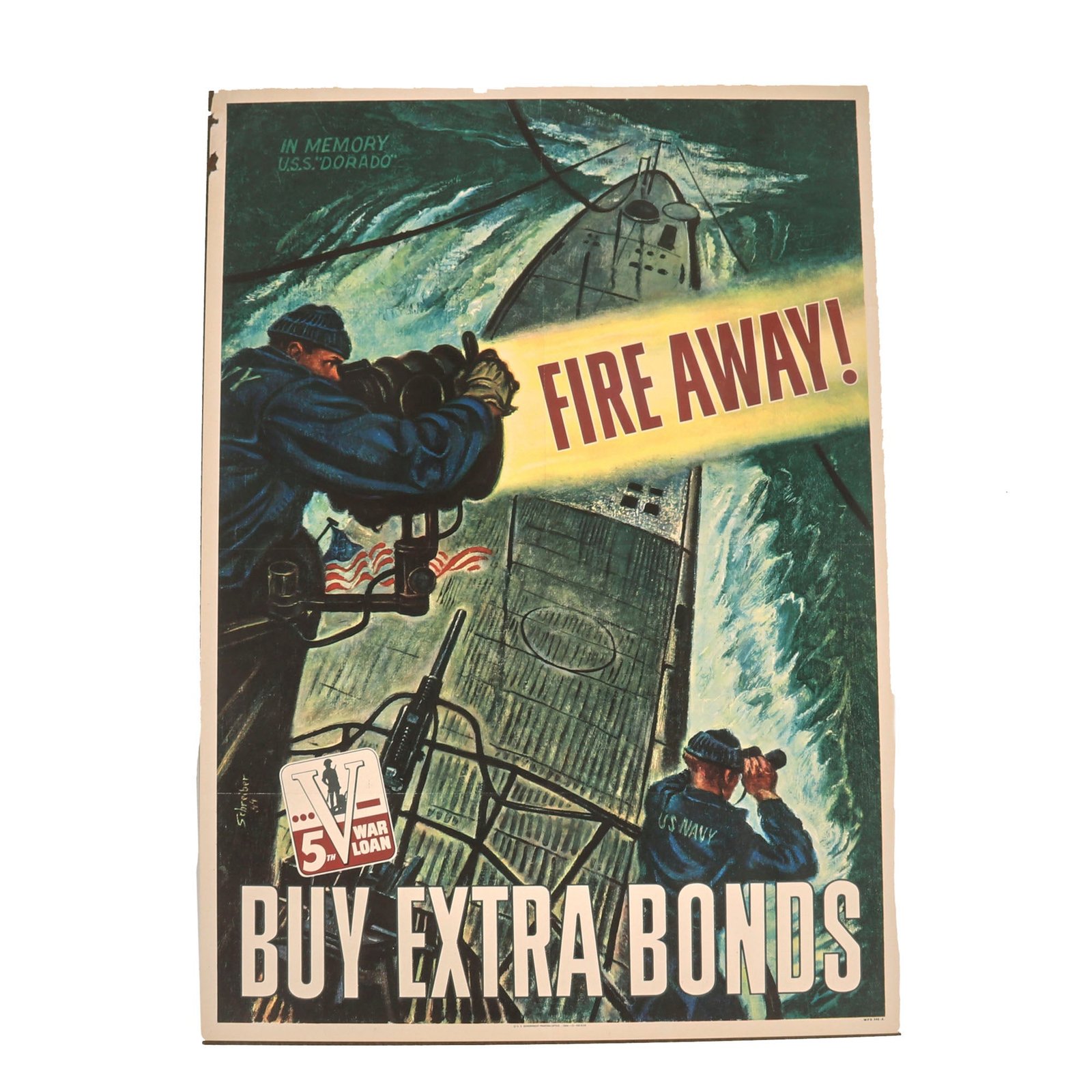 Buy Original U.S. WWII Buy Extra War Bonds Propaganda Poster - In Memory USS Dorado Submarine - 20" x 28" | Original Firearms Antique For Sale