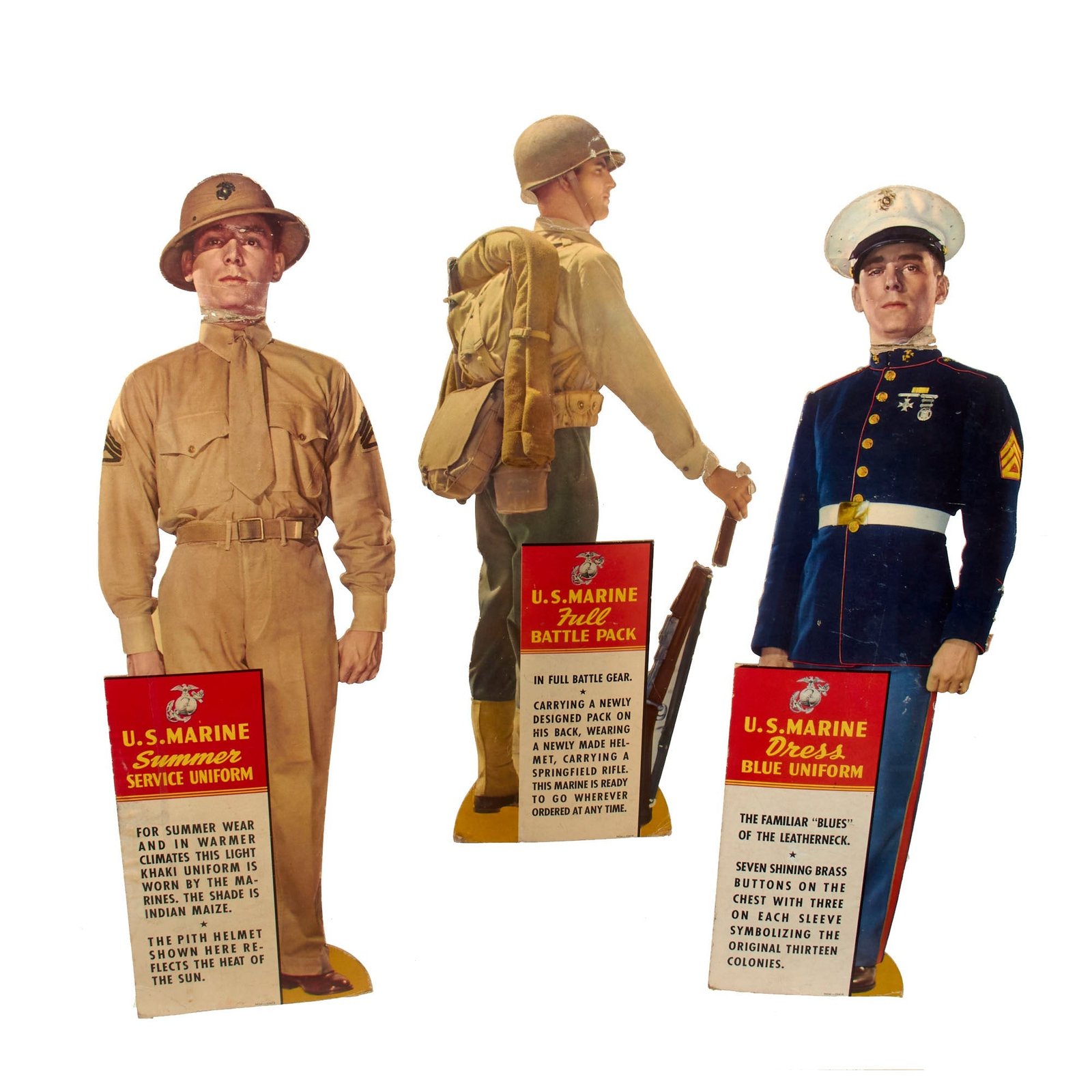 Buy Original U.S. WWII US Marine Corps Cardboard Standee Tabletop Display Recruitment Aid Lot of 3 - 22” x 6 ¼” | Original Firearms Antique For Sale