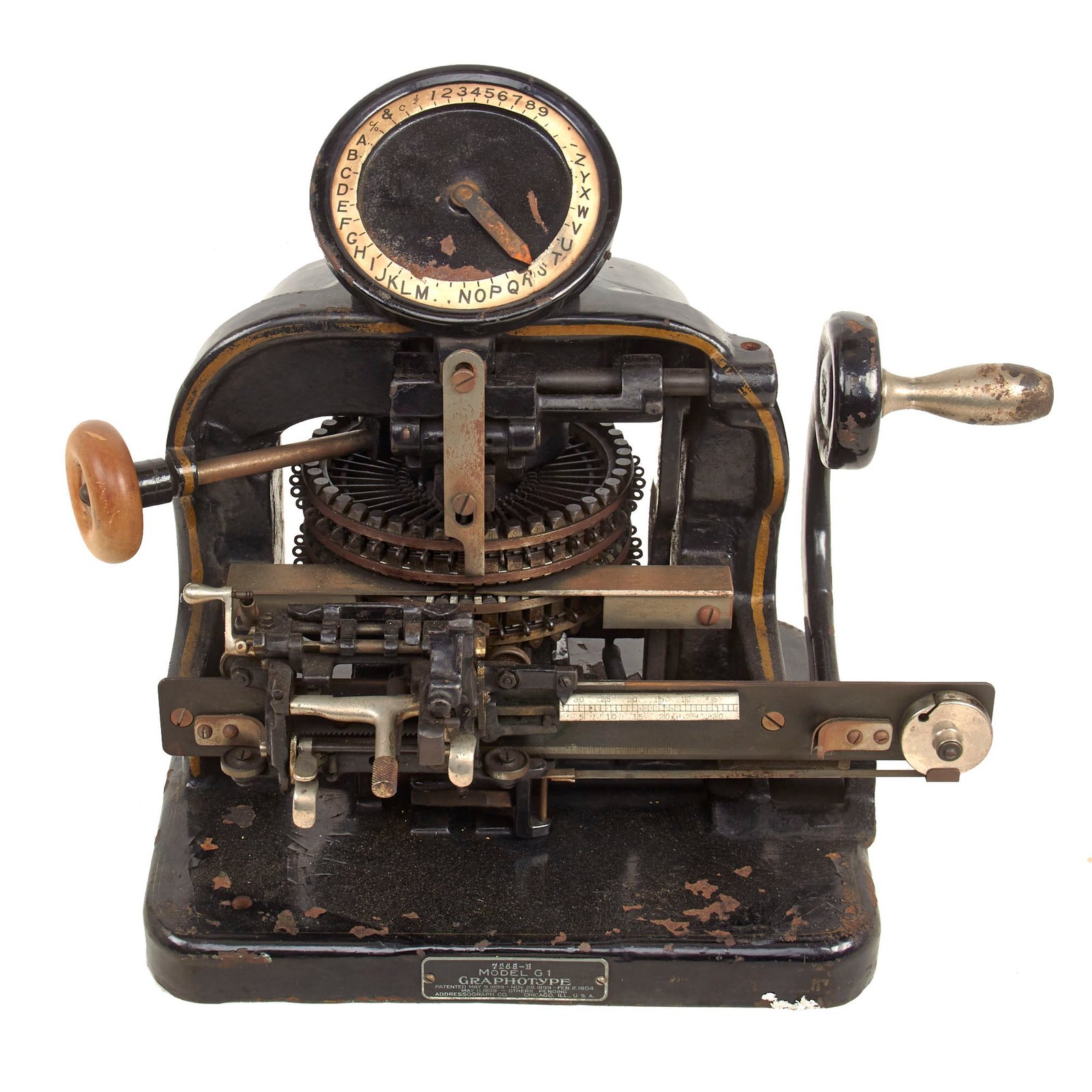 Buy Original U.S. WWII Era Addressograph Graphotype 6100 Series G1 Series Functional Dog Tag Stamping Machine | Original Firearms Antique For Sale