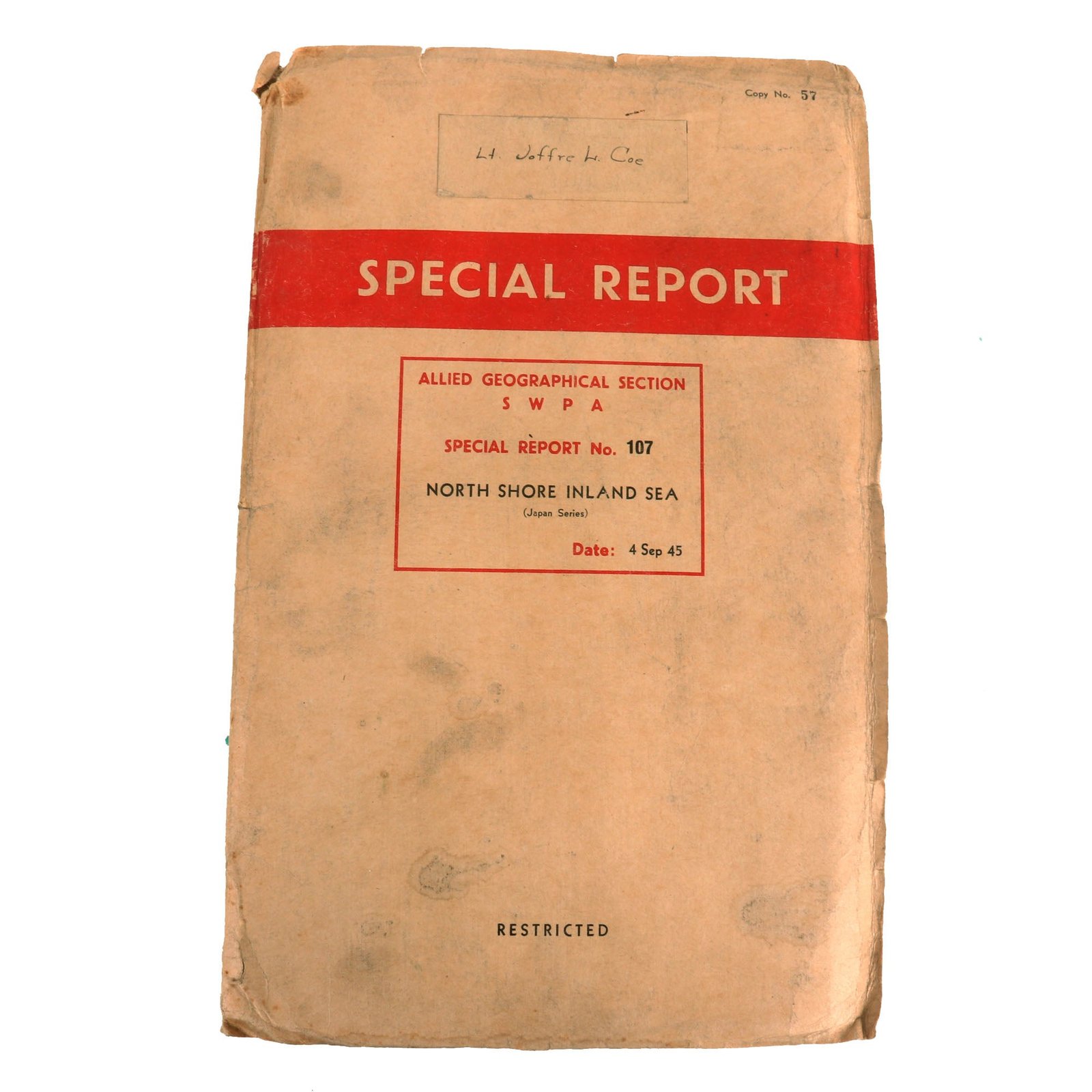 Buy Original U.S. WWII Restricted Special Report of Maps for Invasion of Japan - September 1945 - Named to Lt. Joffre L Coe | Original Firearms Antique For Sale