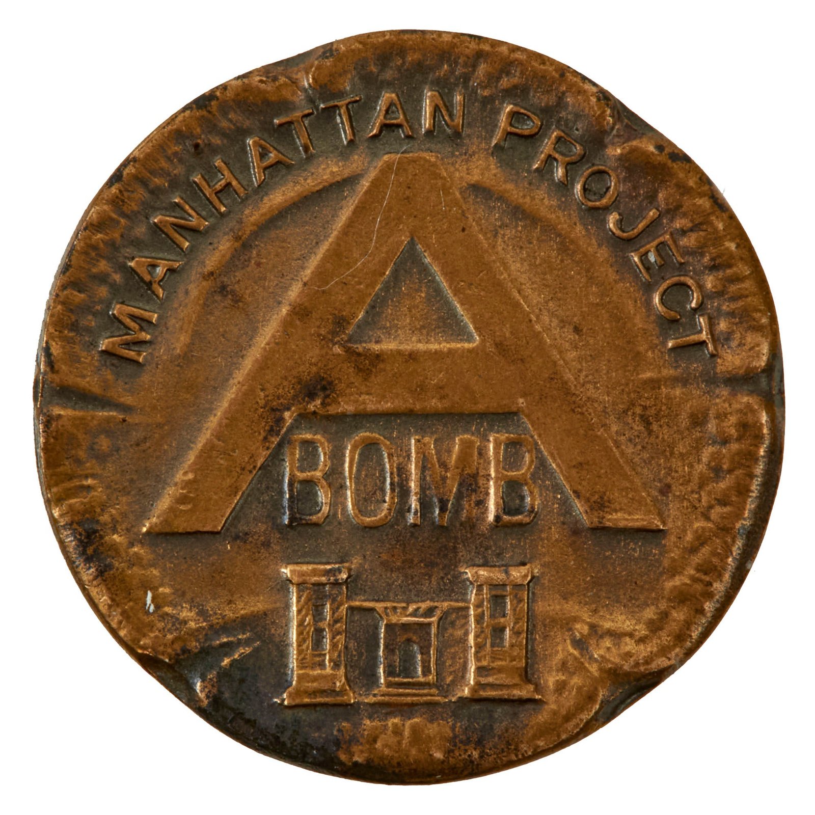 Buy Original U.S. WWII Manhattan Project A Bomb Bronze Workers Pin | Original Firearms Antique For Sale