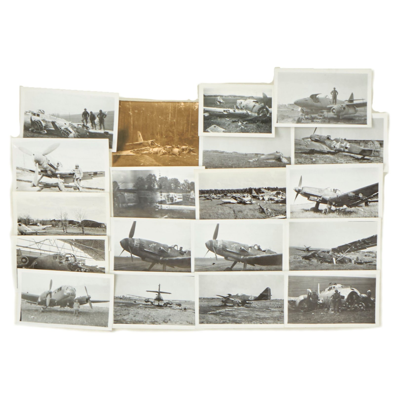 Buy Original WWII Large USGI Downed & Captured German & U.S. Aircraft Photo Collection Including Messerschmitt Me 206 Jet - 19 Photos | Original Firearms Antique For Sale
