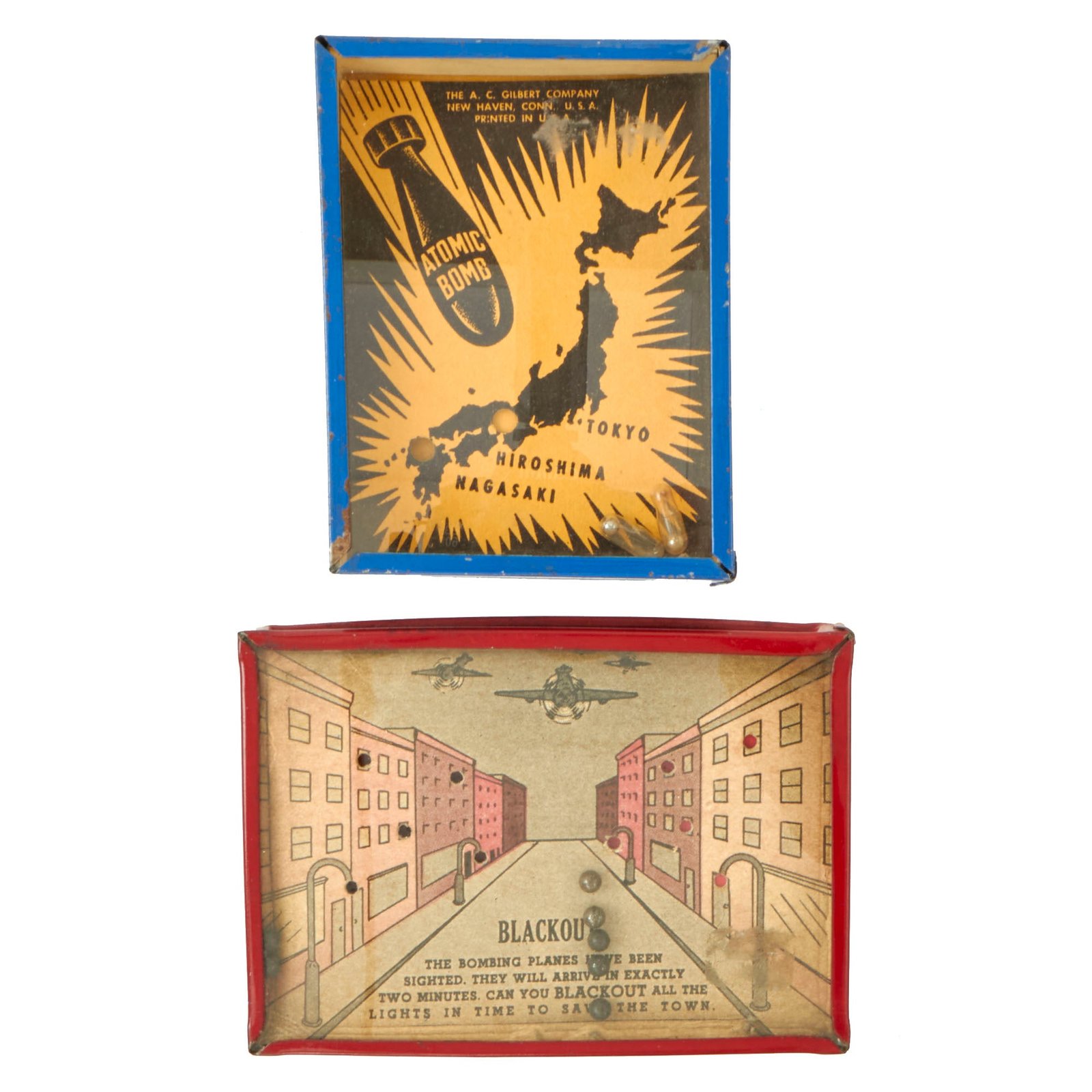 Buy Original U.S. WWII Era Children’s Handheld Dexterity Games; “Atomic Bomber” and “Blackout” - 2 Items | Original Firearms Antique For Sale