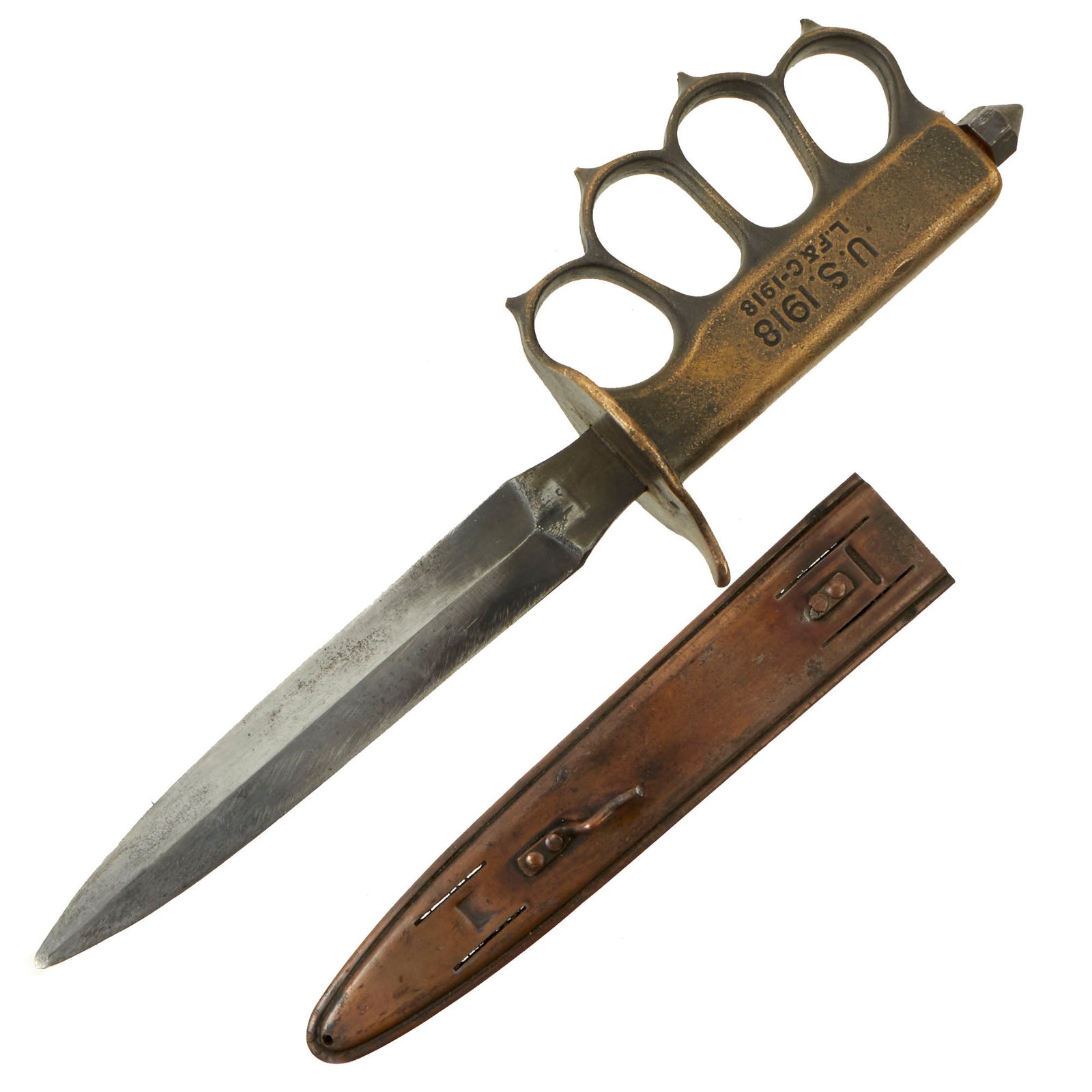 Buy Original U.S. WWI Model 1918 Mark I Trench Knife by L. F. & C. with Correct Steel Scabbard | Original Firearms Antique For Sale