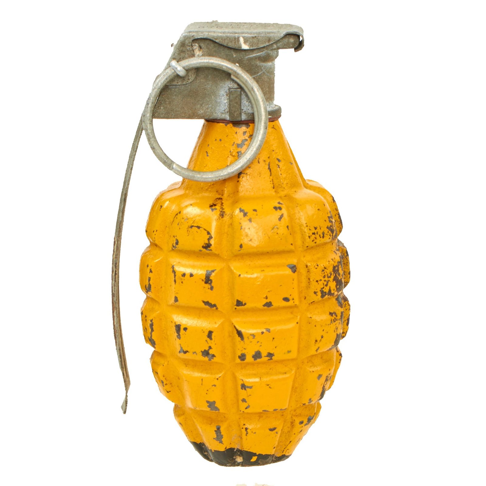 Buy Original U.S. WWII Inert MkII Yellow Early War High Explosive Pineapple Grenade with M10A2 Fuze | Original Firearms Antique For Sale