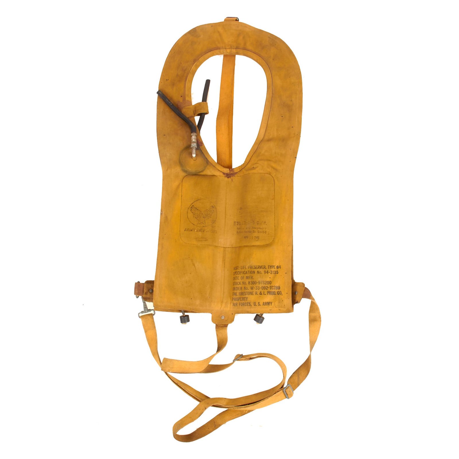 Buy Original U.S. WWII USAAF Mae West Pneumatic Life Vest by Firestone - Dated April 1945 | Original Firearms Antique For Sale