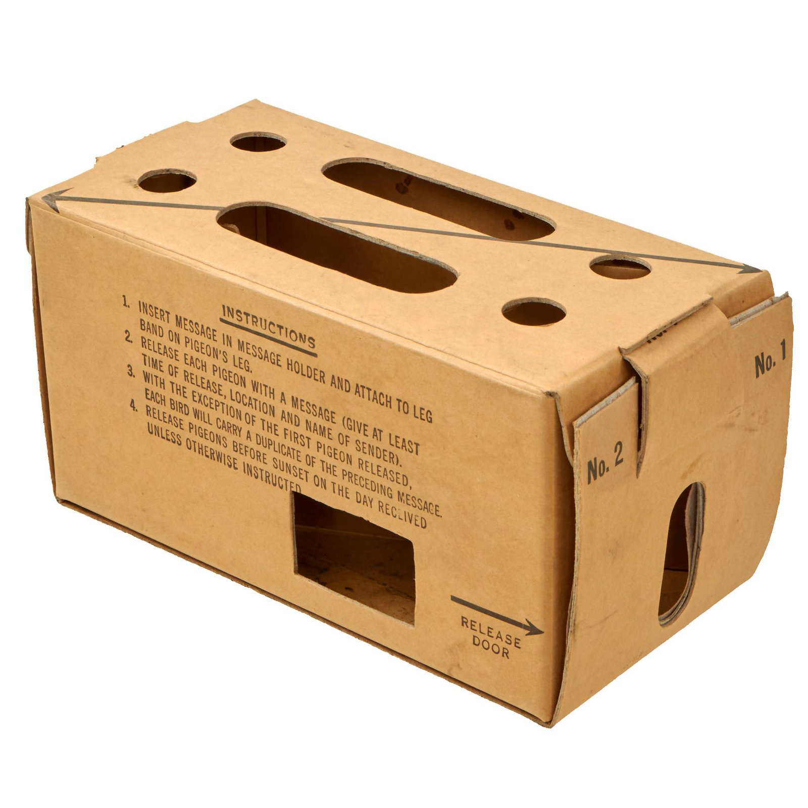 Buy Original U.S. WWII Army Carrier Pigeon Cardboard Transport Box PG-107/PB With An Original Rare PG-67 Message Capsule and Leg Strap | Original Firearms Antique For Sale