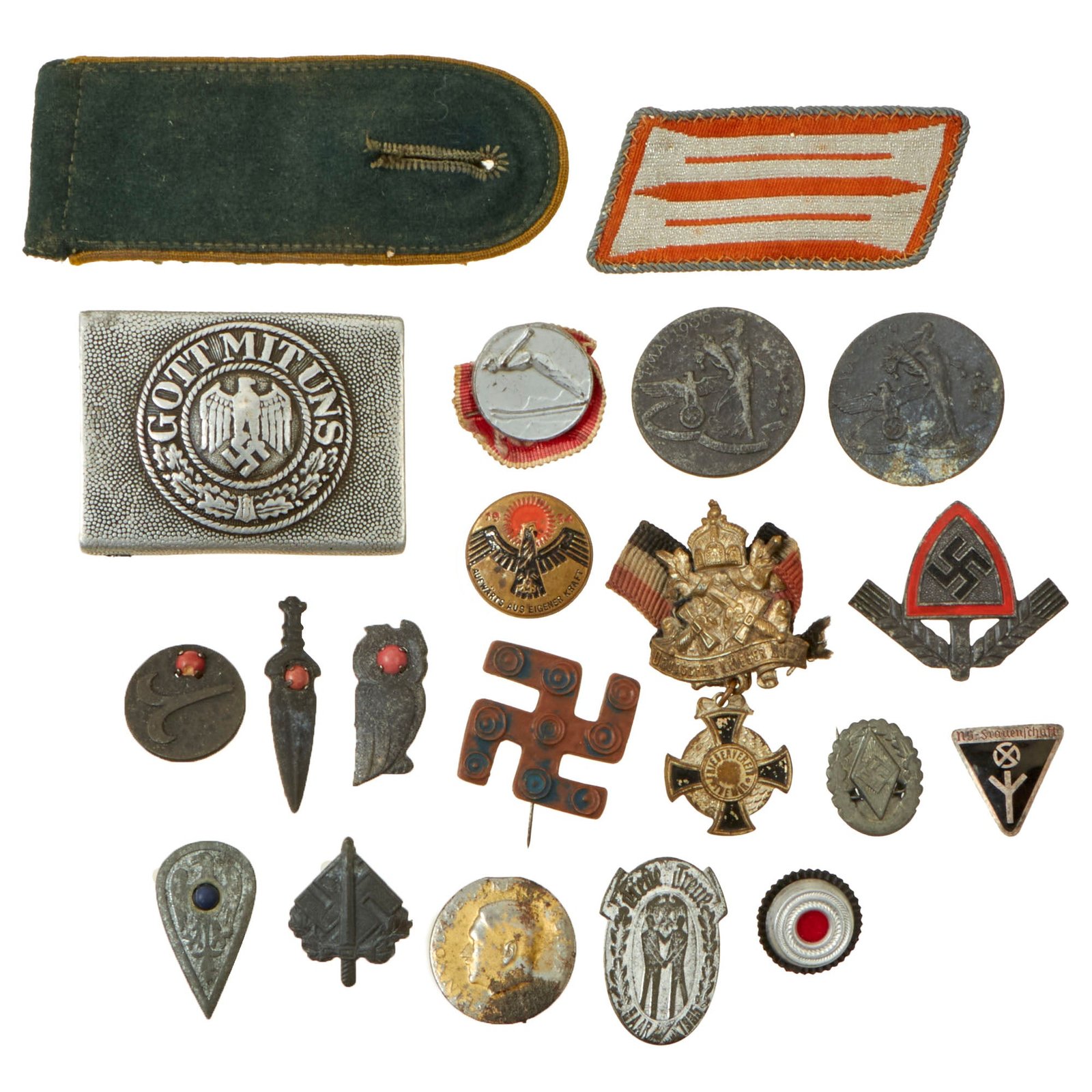Buy Original German WWII USGI Bring Back Belt Buckle, Tinnie, and Insignia Grouping - 20 Items | Original Firearms Antique For Sale