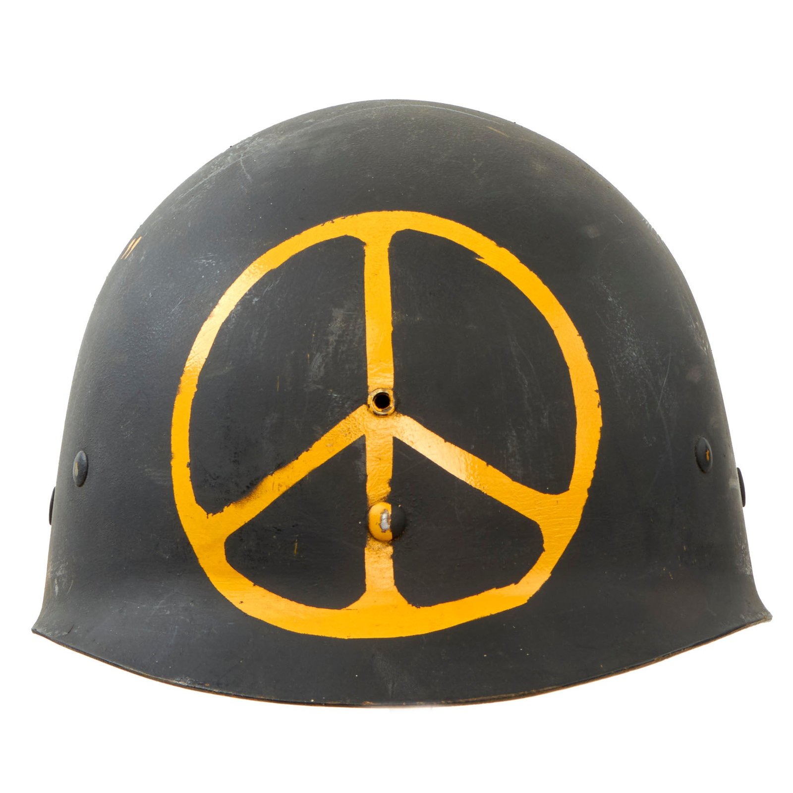 Buy Original U.S. Vietnam War Homefront Anti-War Protest Decorated WWII Firestone High Pressure M1 Helmet Liner | Original Firearms Antique For Sale