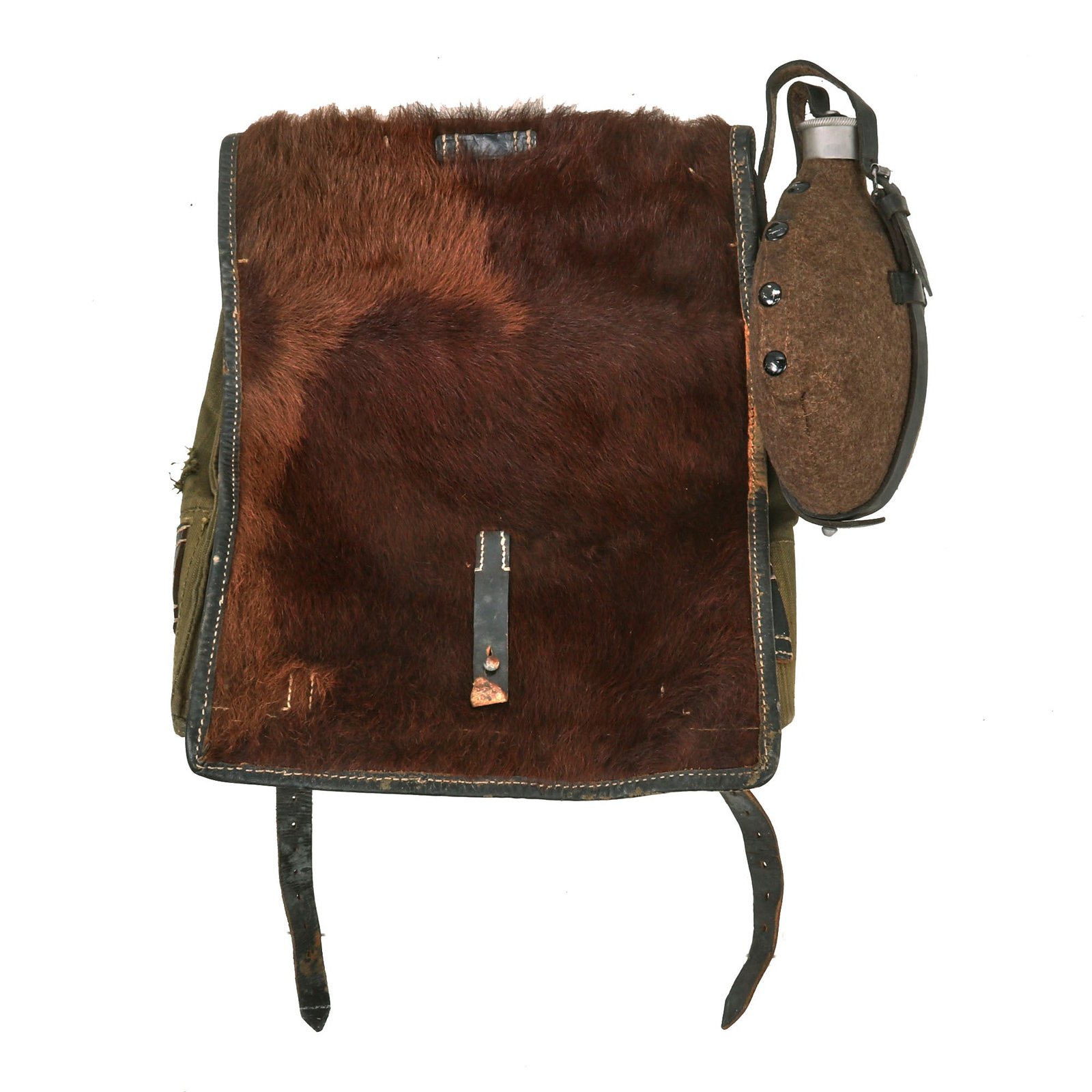 Buy Original German WWII Tornister M39 Cowhide Backpack with S.K.N. 39 Marked Aluminum M31 Canteen | Original Firearms Antique For Sale