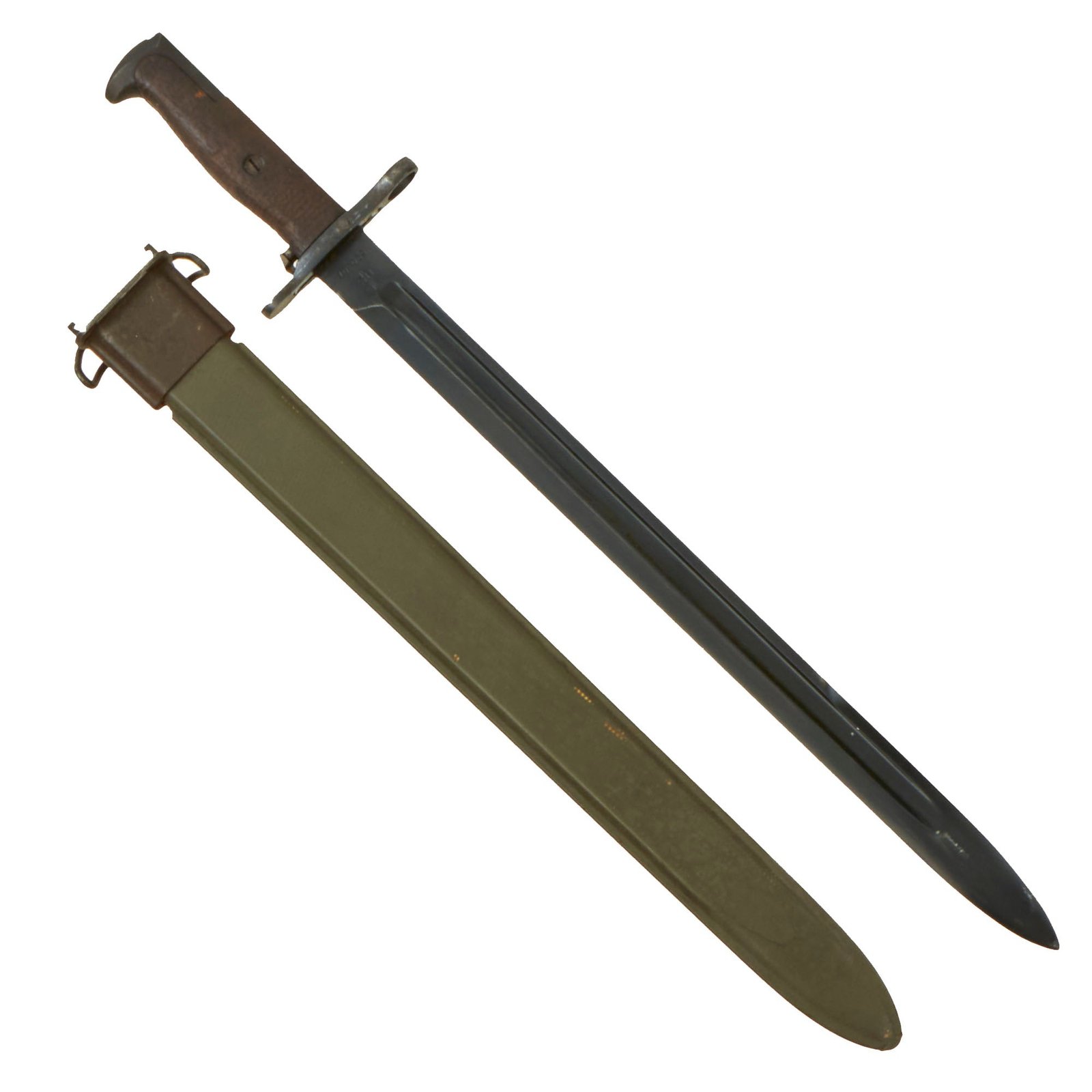 Buy Original U.S. WWI M1905 Springfield 16 inch Rifle Bayonet Marked S.A. with WWII M3 USN Scabbard - Dated 1912 | Original Firearms Antique For Sale