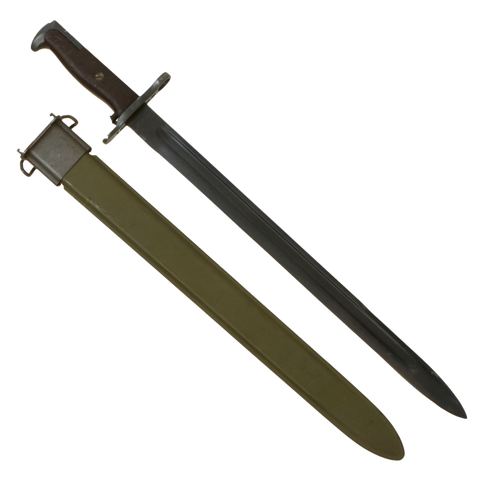 Buy Original U.S. WWI & WWII M1905 Springfield 16" Rifle Bayonet marked R.I.A. with Rare CAB Grips and USN Mk I Scabbard - dated 1912 | Original Firearms Antique For Sale