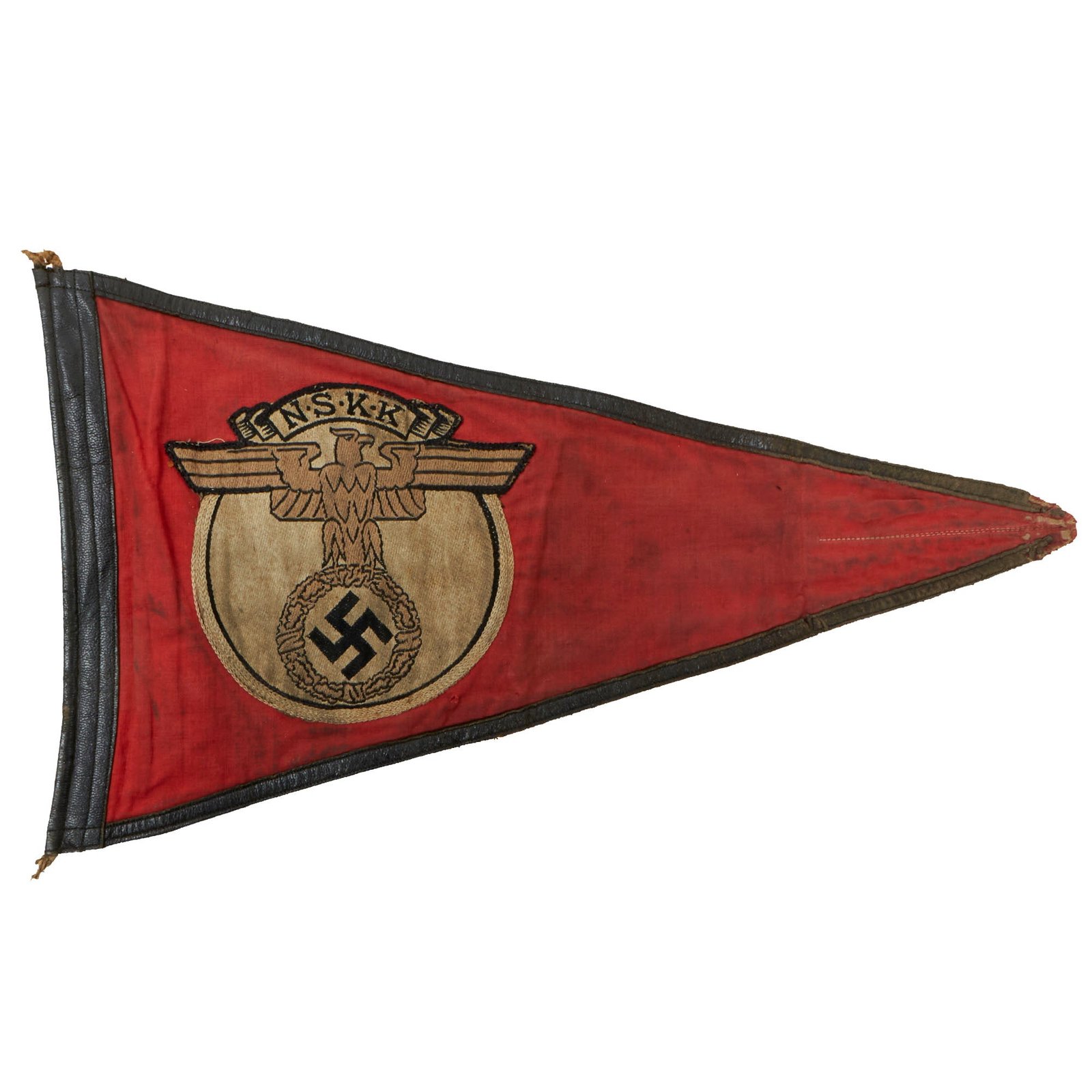 Buy Original German WWII Service Used NSKK Vehicle Staff Car Pennant Flag with Leather Trim - 7 ¾" x 13 ½" | Original Firearms Antique For Sale