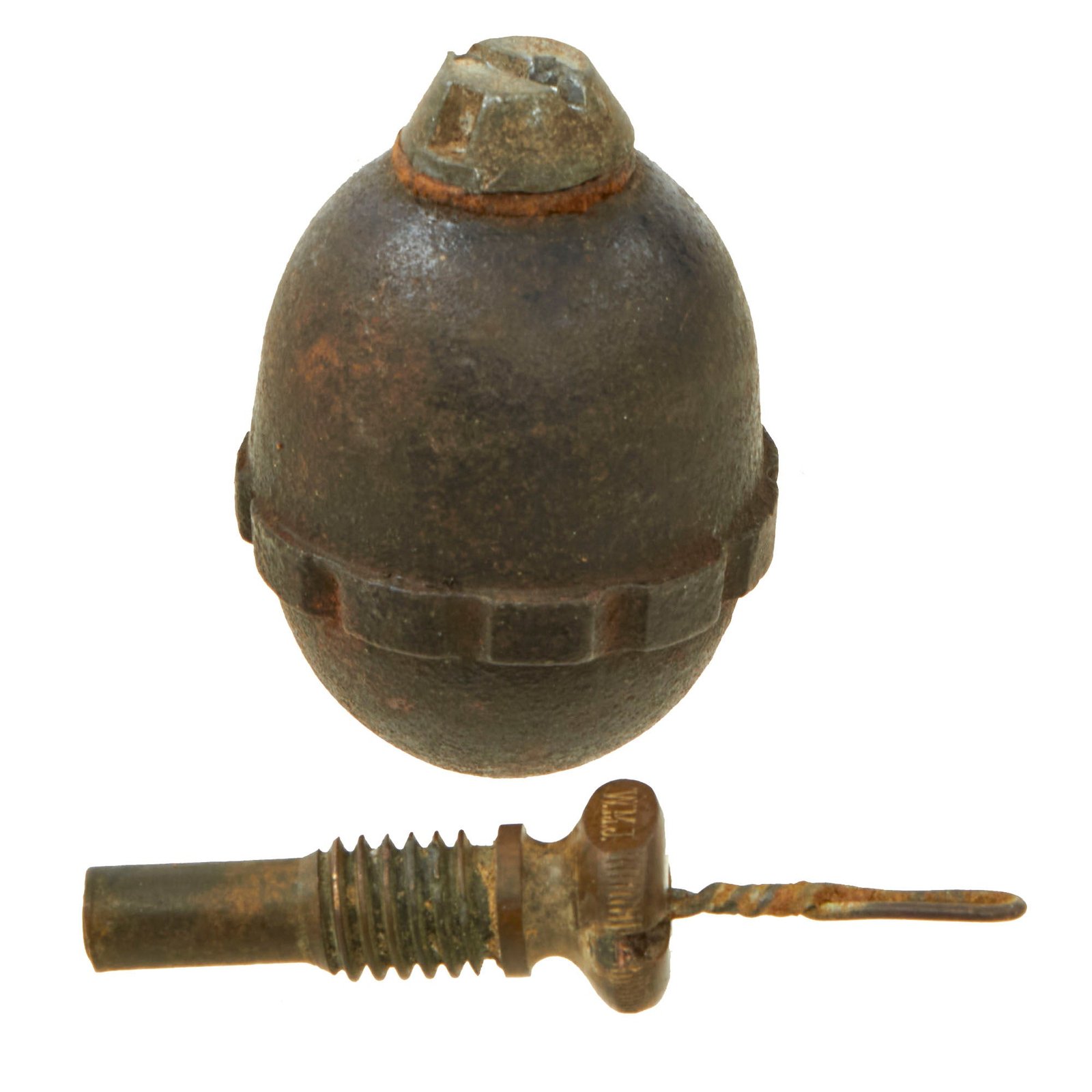 Buy Original German WWI Model 1917 n/A Inert Egg Hand Fragmentation Grenade With Transit Plug and WMJ Friction Fuse - Eierhandgranate | Original Firearms Antique For Sale
