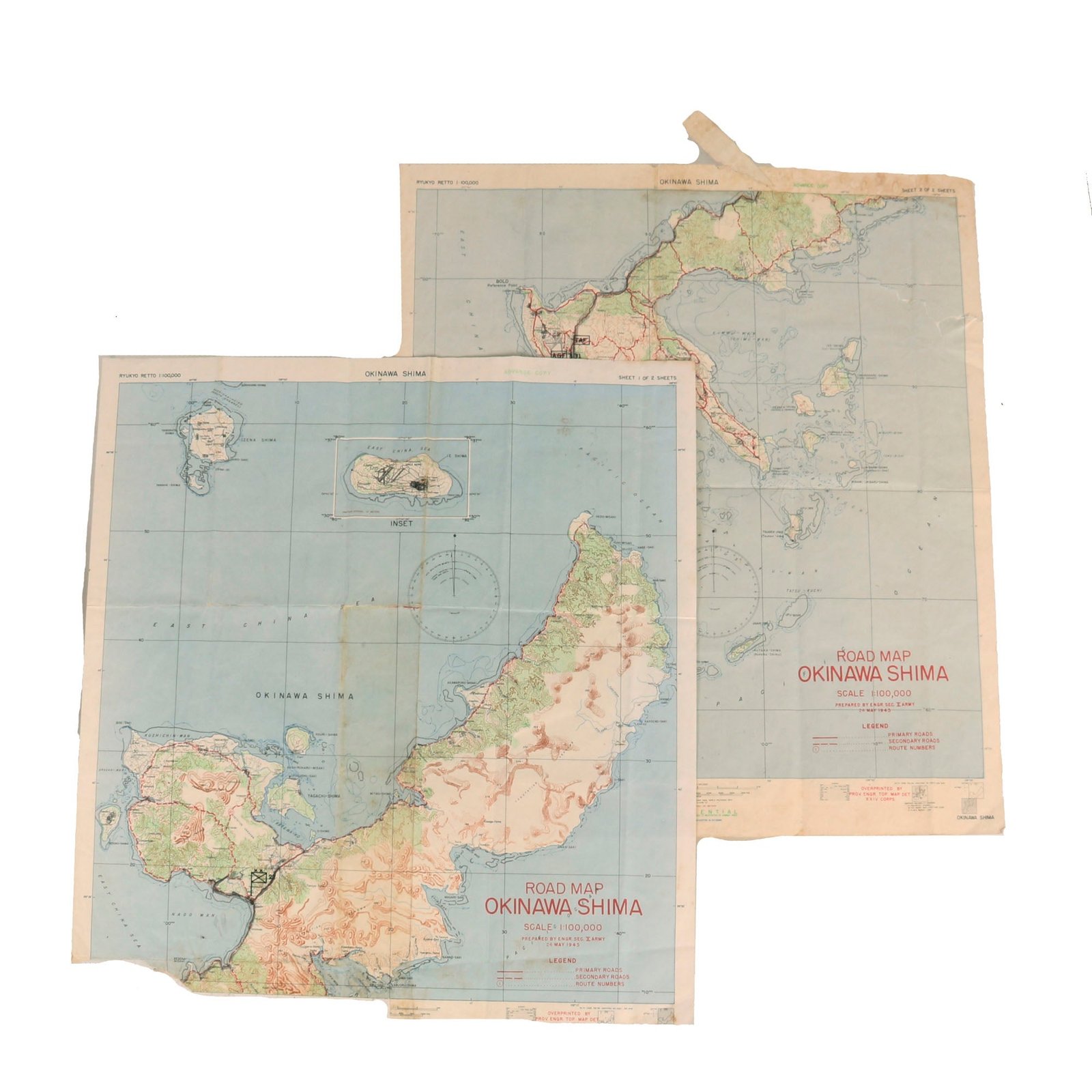 Buy Original U.S. WWII Okinawa Battle Maps Used by General Robert C. Richardson with Routes Marked - 20 x 22” | Original Firearms Antique For Sale