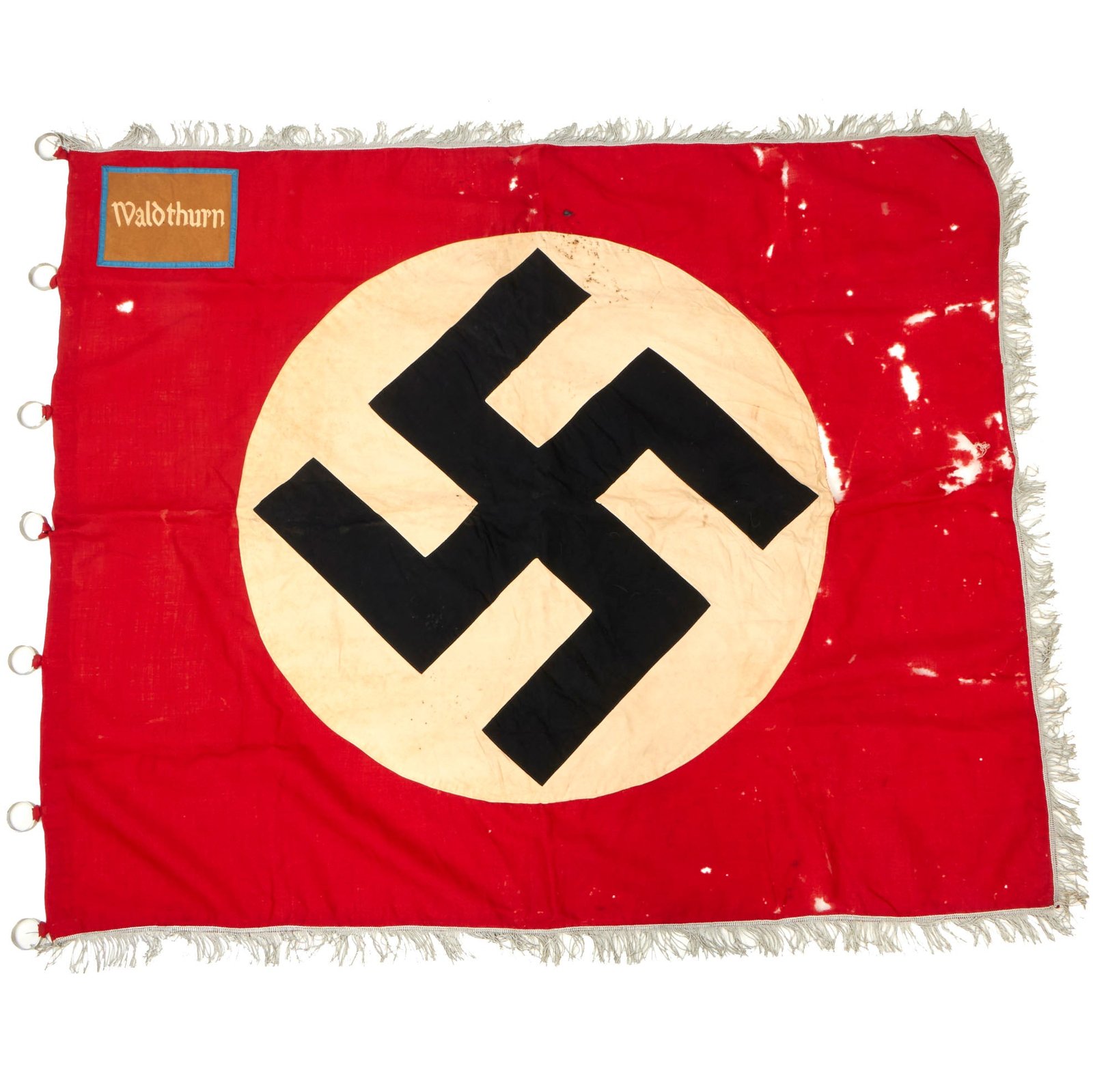 Buy Original German WWII SA Sturmfahne Fringed Political Storm Flag marked Waldthurn with RZM Marked Hanger Rings - 46" x 54" | Original Firearms Antique For Sale