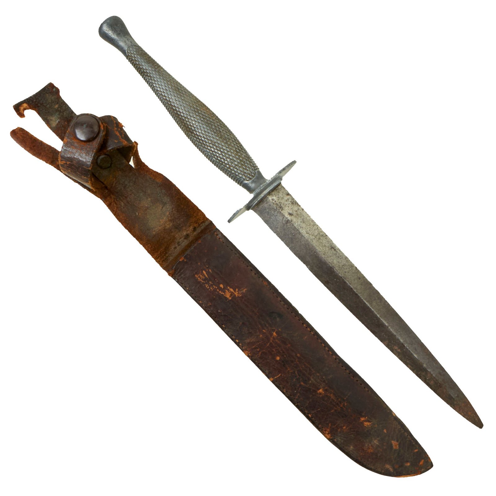 Buy Original U.S. WWII USMC Marine Raider Stiletto Dagger by Camillus with Theater Made Replacement Leather Scabbard | Original Firearms Antique For Sale